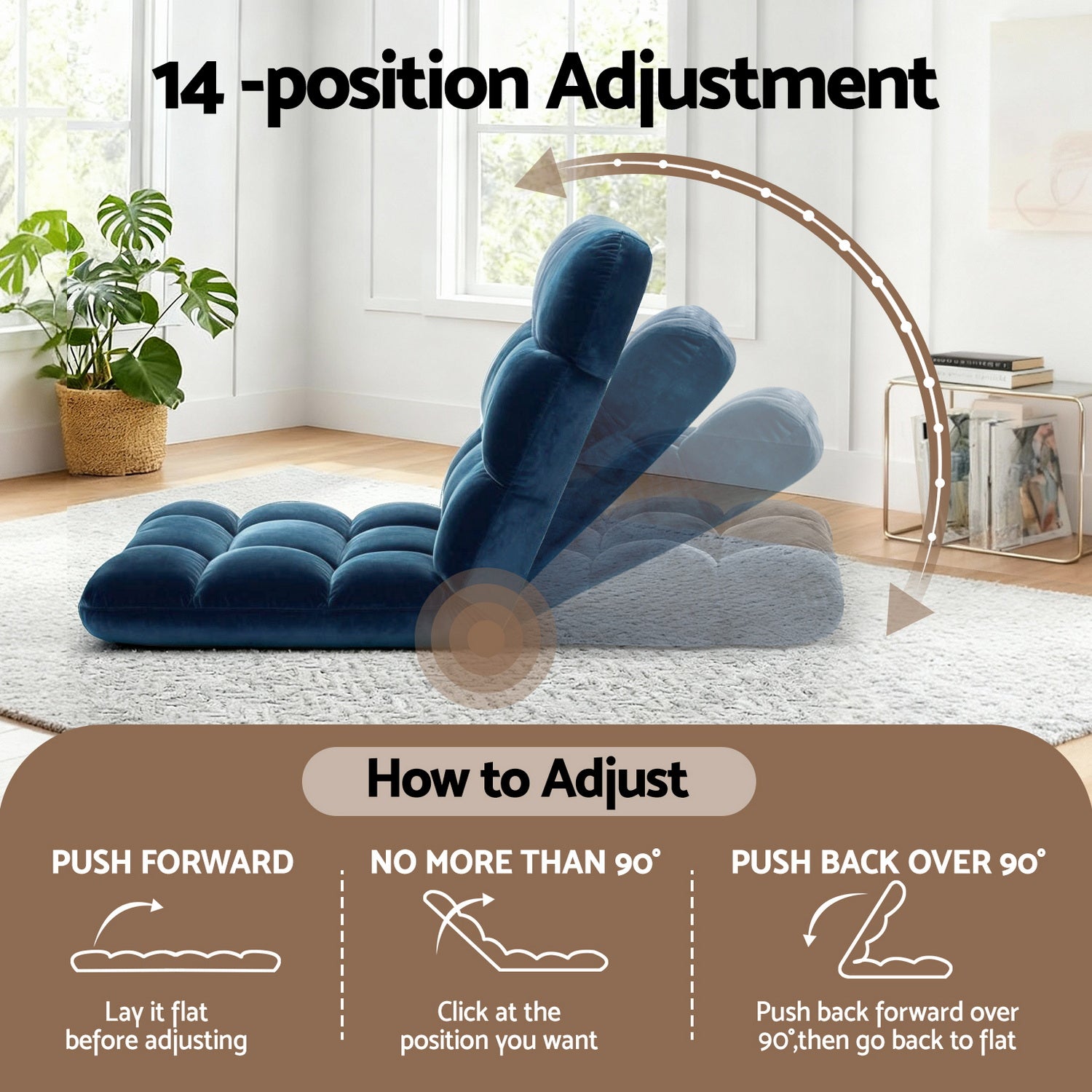 Artiss 2PCS Floor Lounge Sofa Bed Flannel Fabric Navy