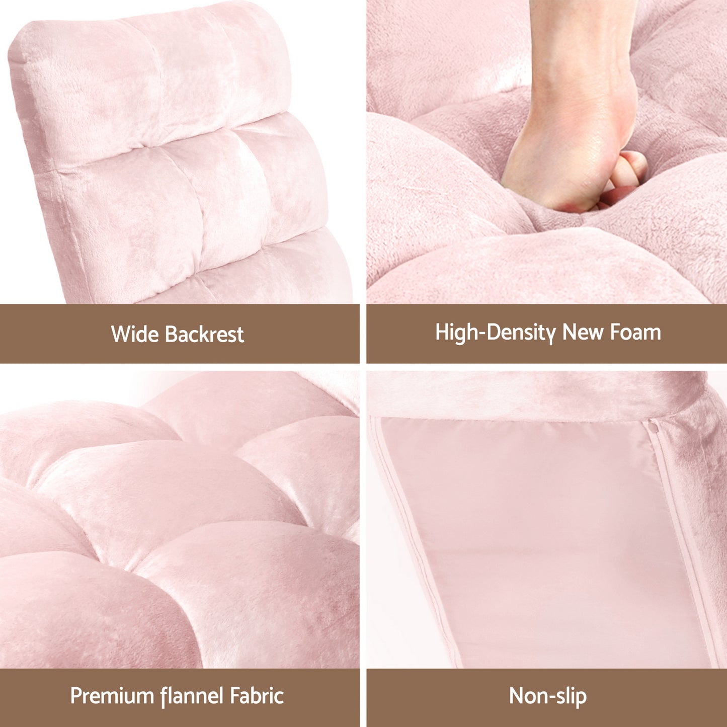 Artiss 2PCS Floor Lounge Sofa Bed Flannel Fabric Pink
