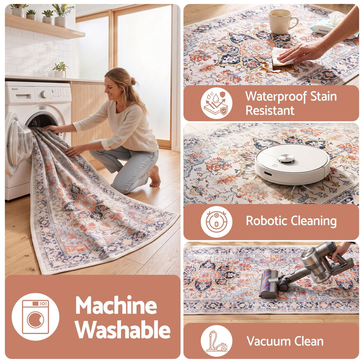 Artiss 80 x 180 cm Runner Rugs For Living Room No Heavy Rubber Crease-Free Foldable Design For Kitchen Entryway And Bedroom 100% Polyester Water-repellent Resistant Non-Shedding