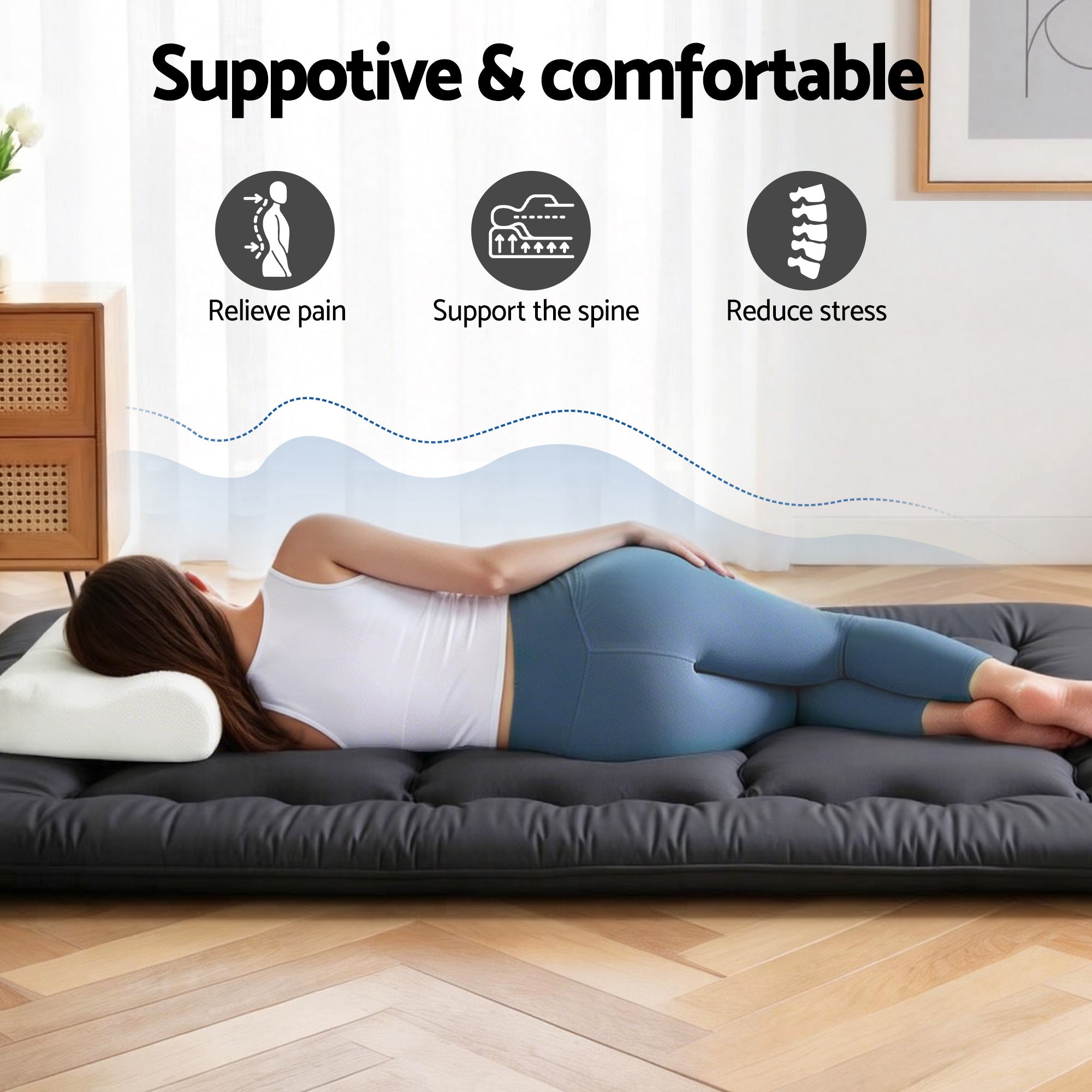 Giselle Bedding 10cm Japanese Floor Mattress Foldable Futon Mattress Washable Cover Straps
