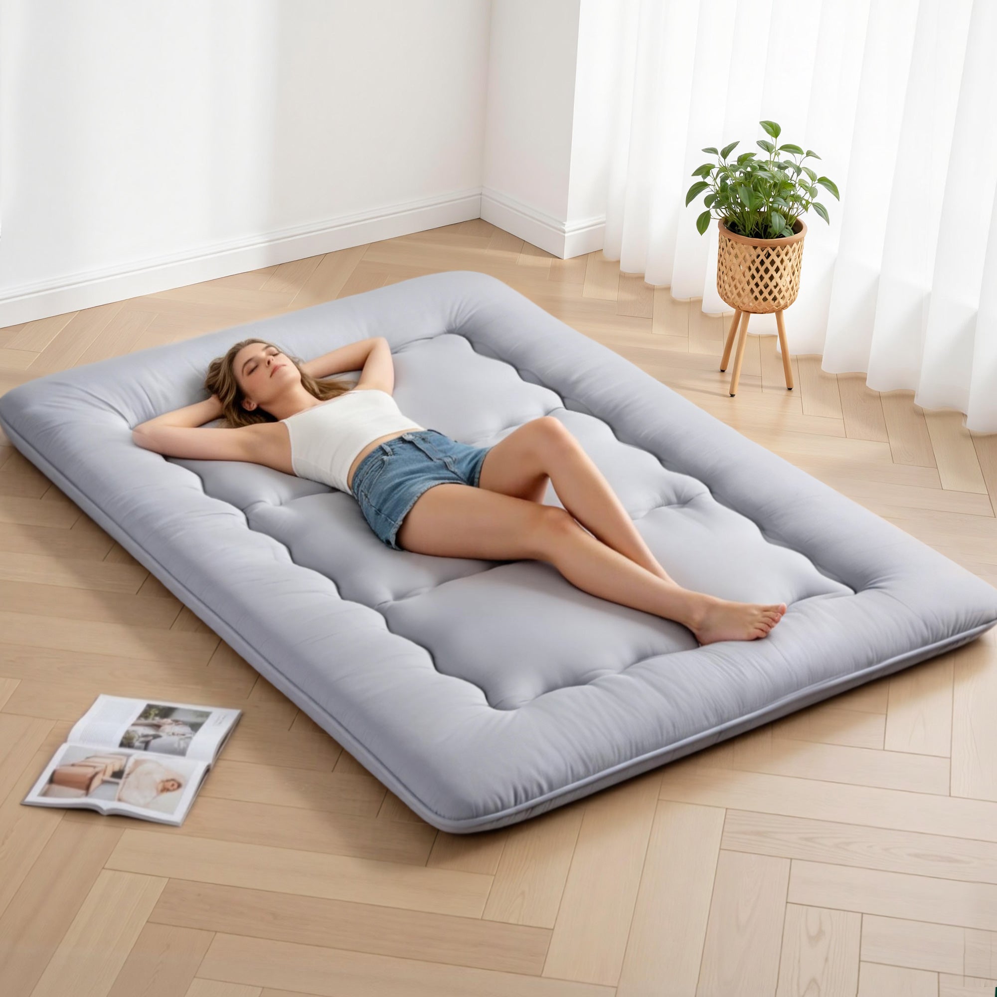 Giselle Bedding 10cm Japanese Floor Mattress Foldable Futon Mattress Washable Cover Straps
