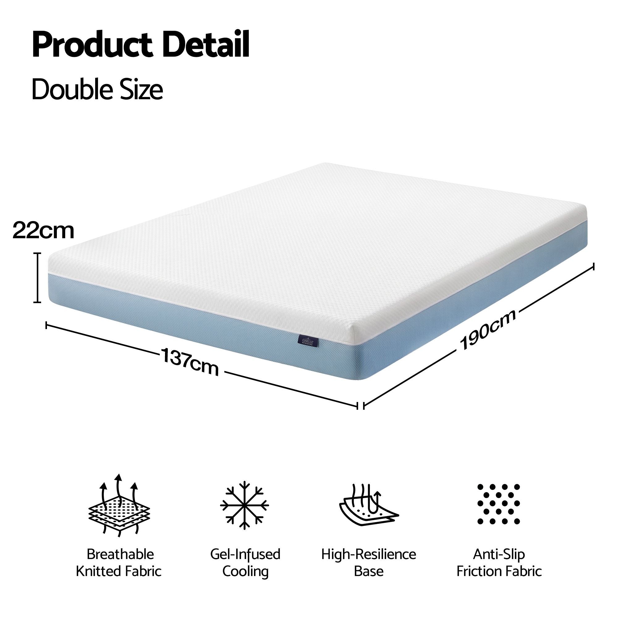 Giselle 22cm Cooling Gel Memory Foam Mattress Double Medium Firm