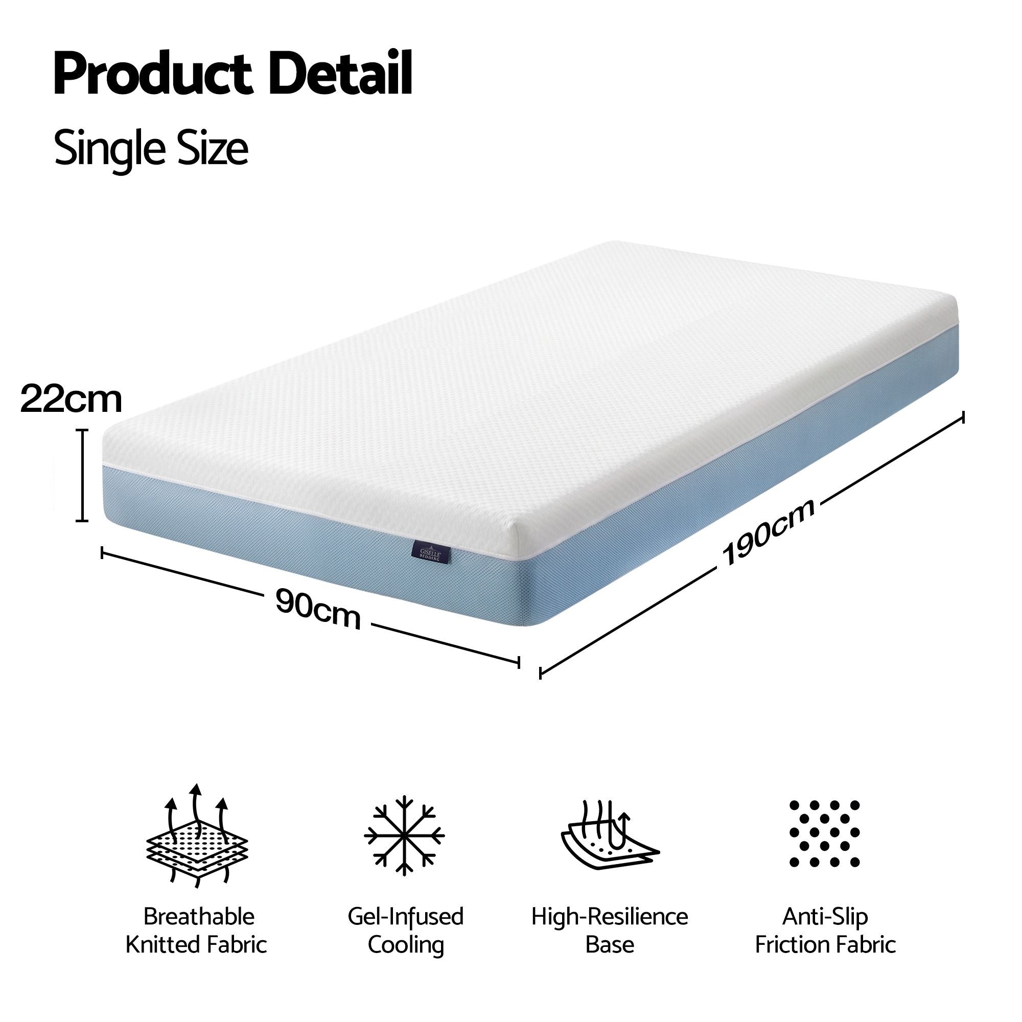 Giselle 22cm Cooling Gel Memory Foam Mattress Single Medium Firm