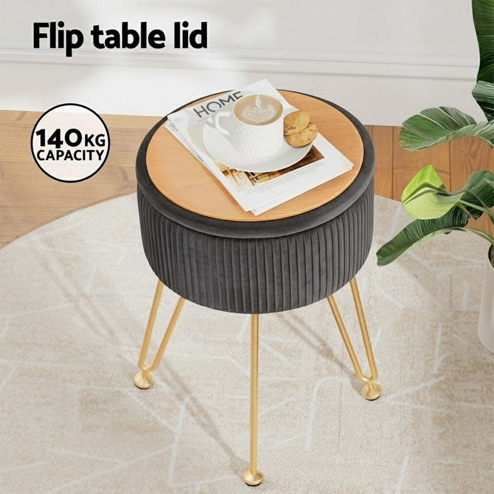 Artiss Ottoman Storage Foot Stool Vanity Velvet Round Grey