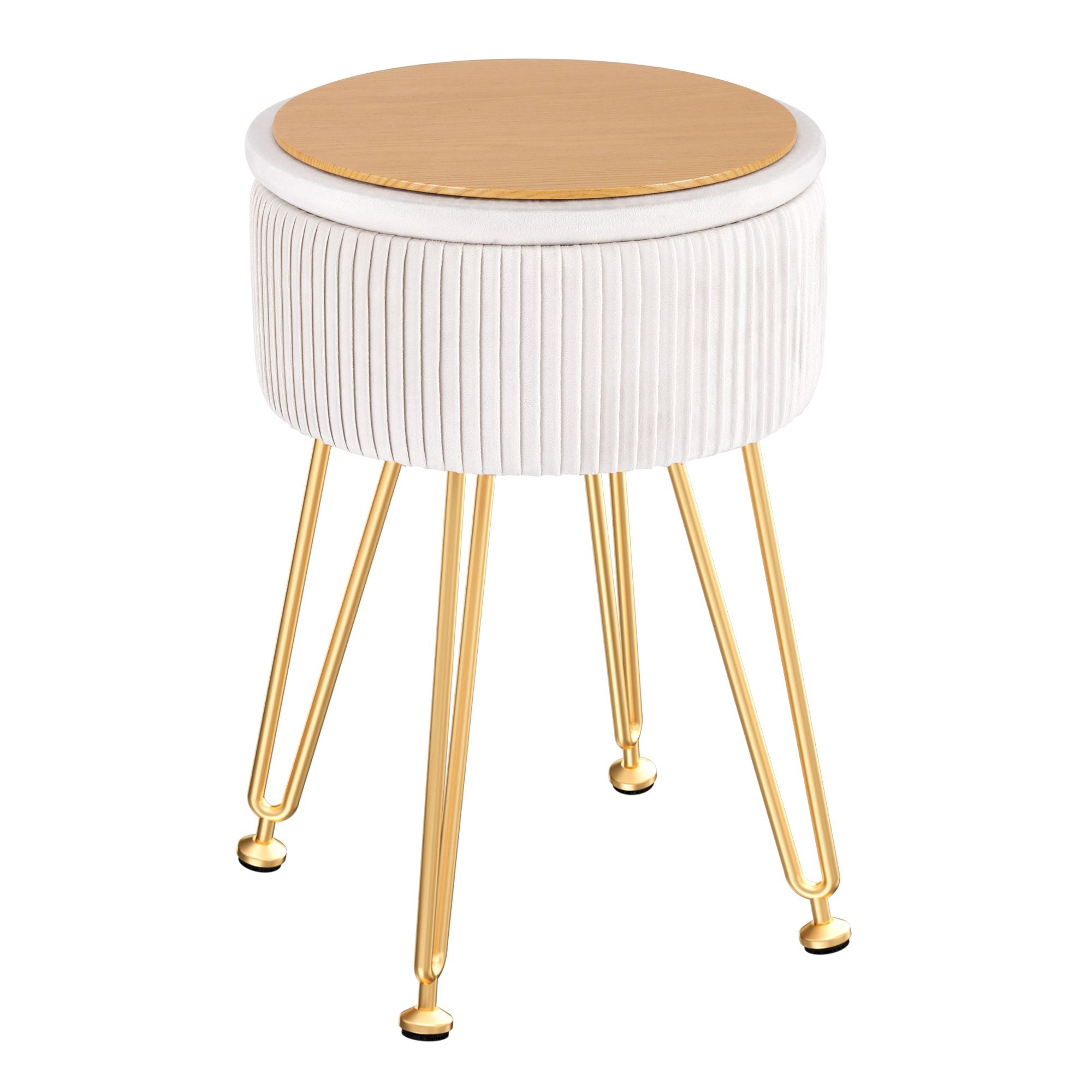 Artiss Ottoman Storage Foot Stool Vanity Velvet Round White