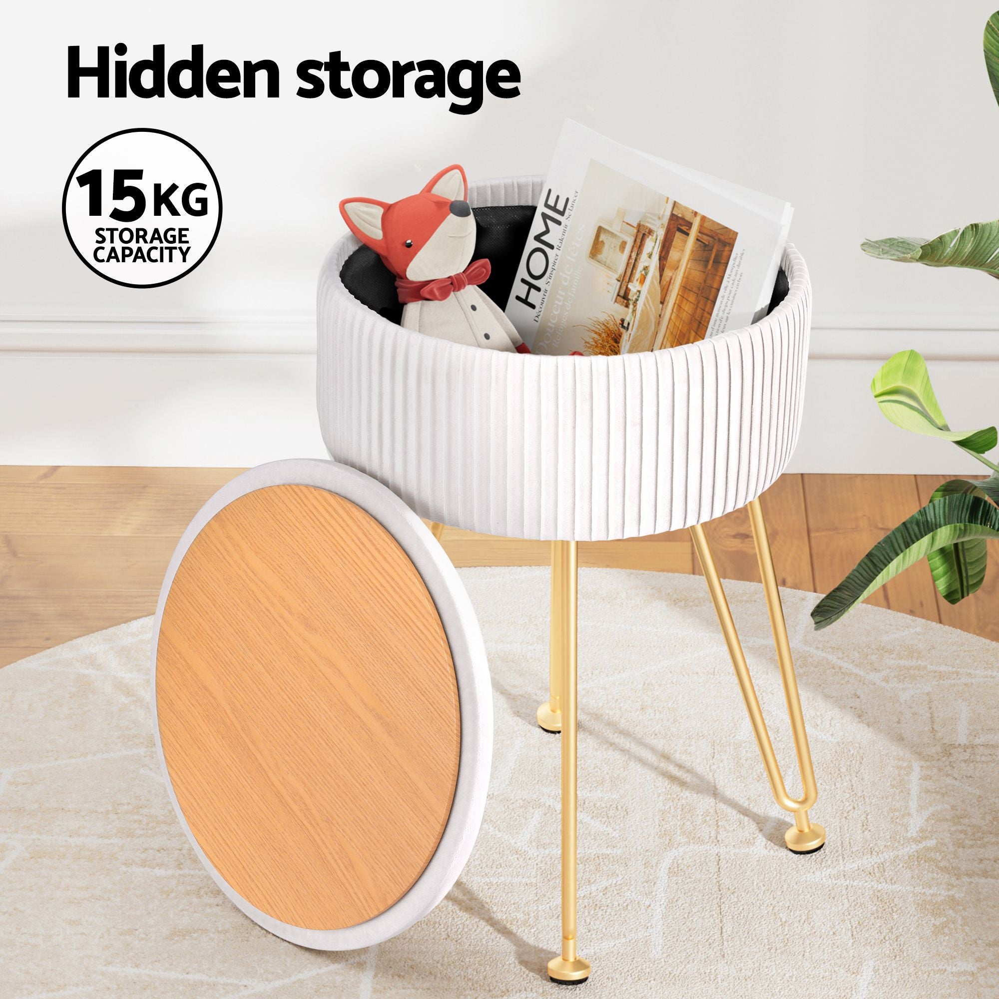 Artiss Ottoman Storage Foot Stool Vanity Velvet Round White
