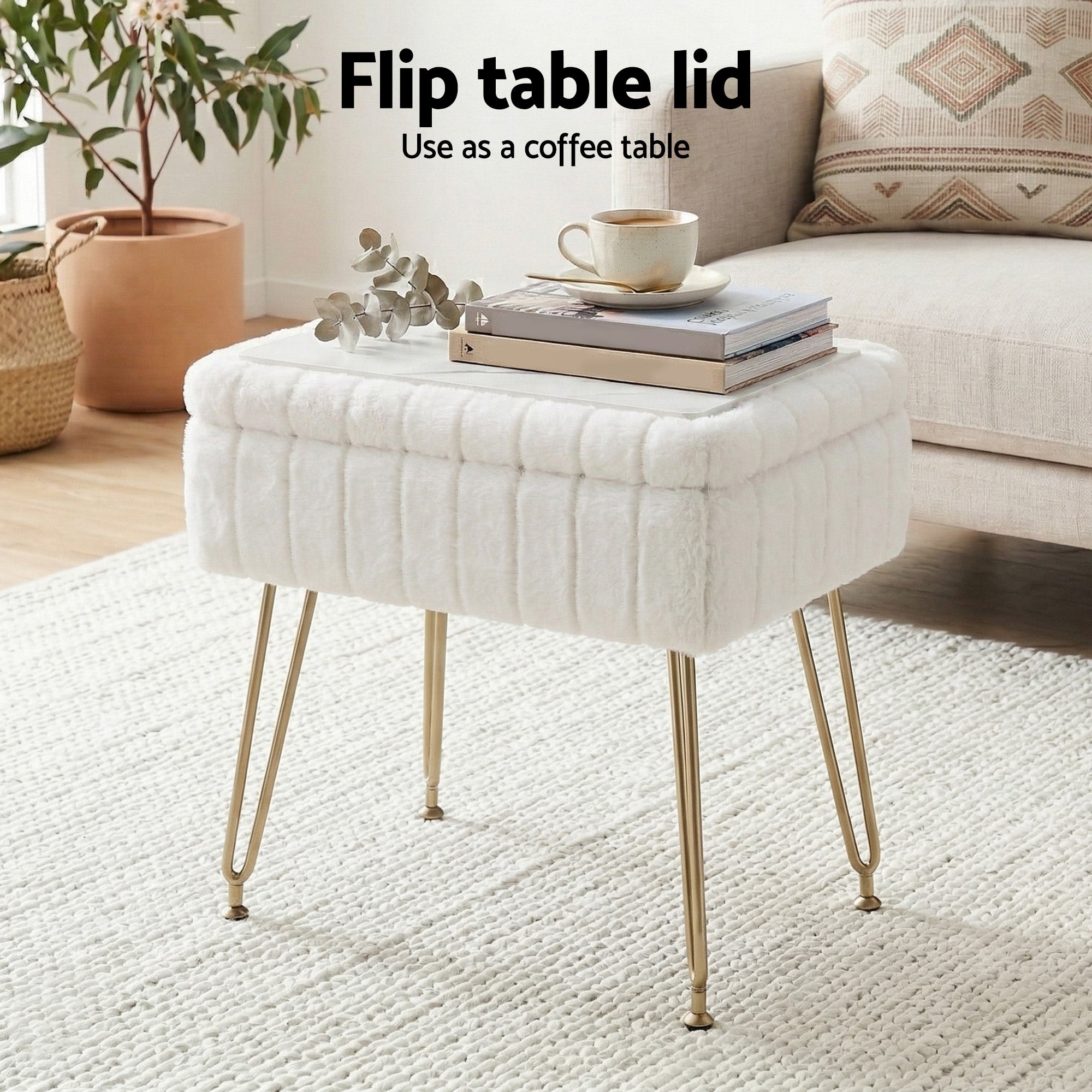 Artiss Storage Ottoman Vanity Foot Stool White