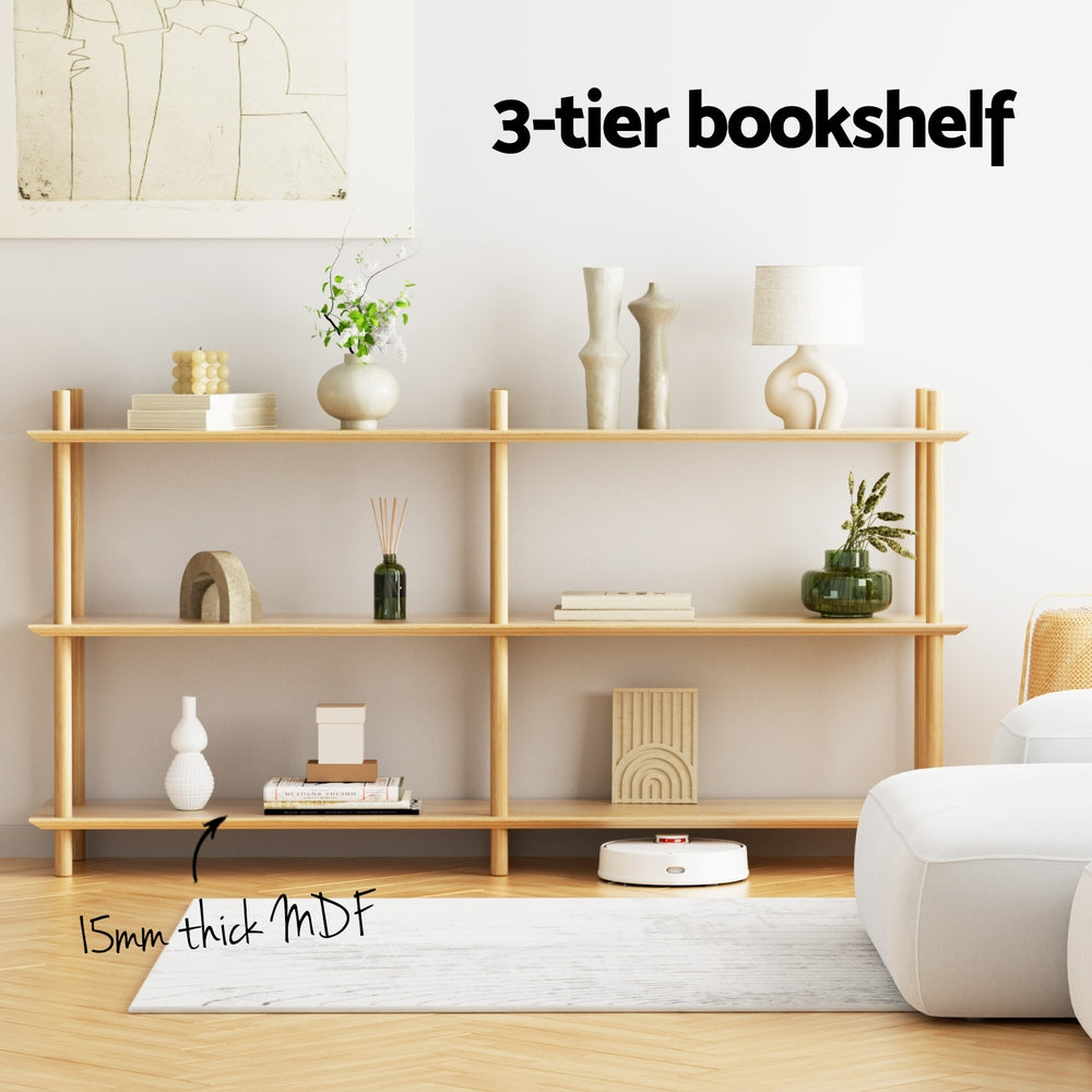 Artiss Bookshelf 3 Tiers Bookcase Display Shelves Wooden Storage Stand Rack Pine