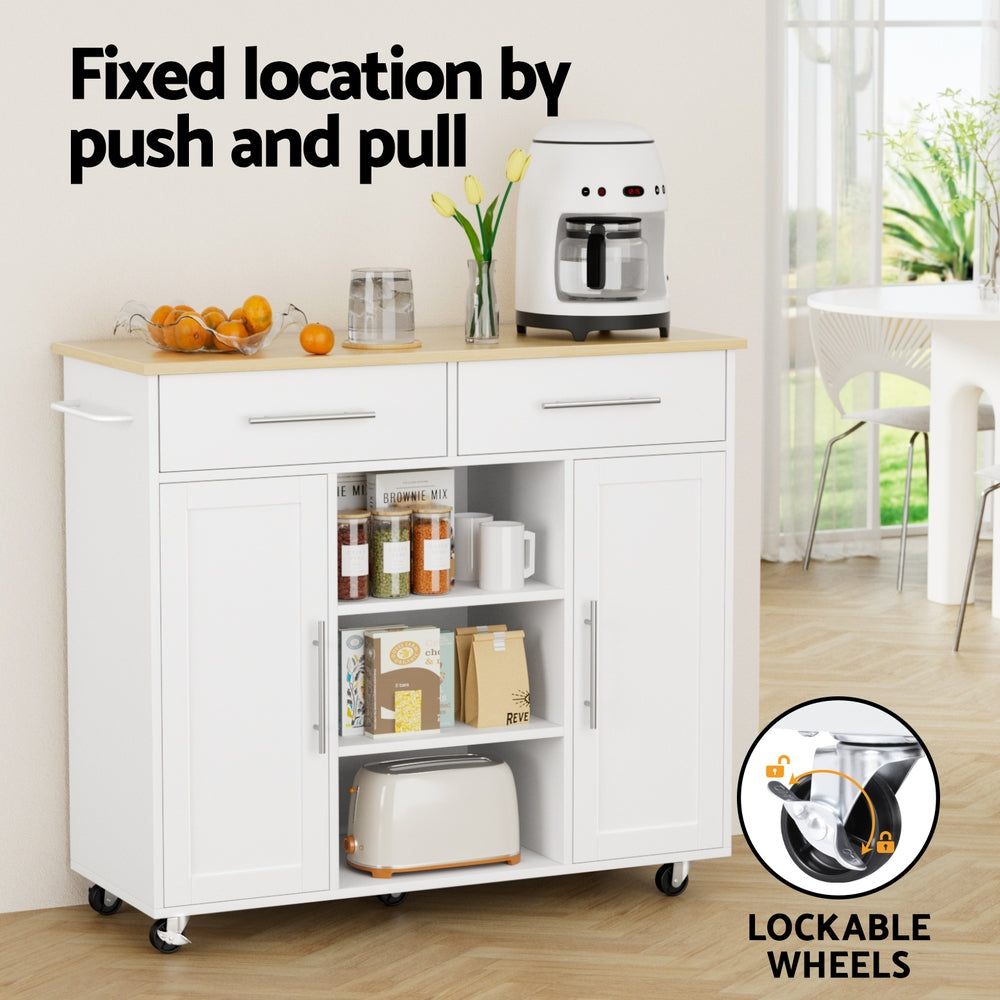 Artiss Kitchen Island Trolley Rolling Serving Cart Storage Drawer Cabinet 100cm White