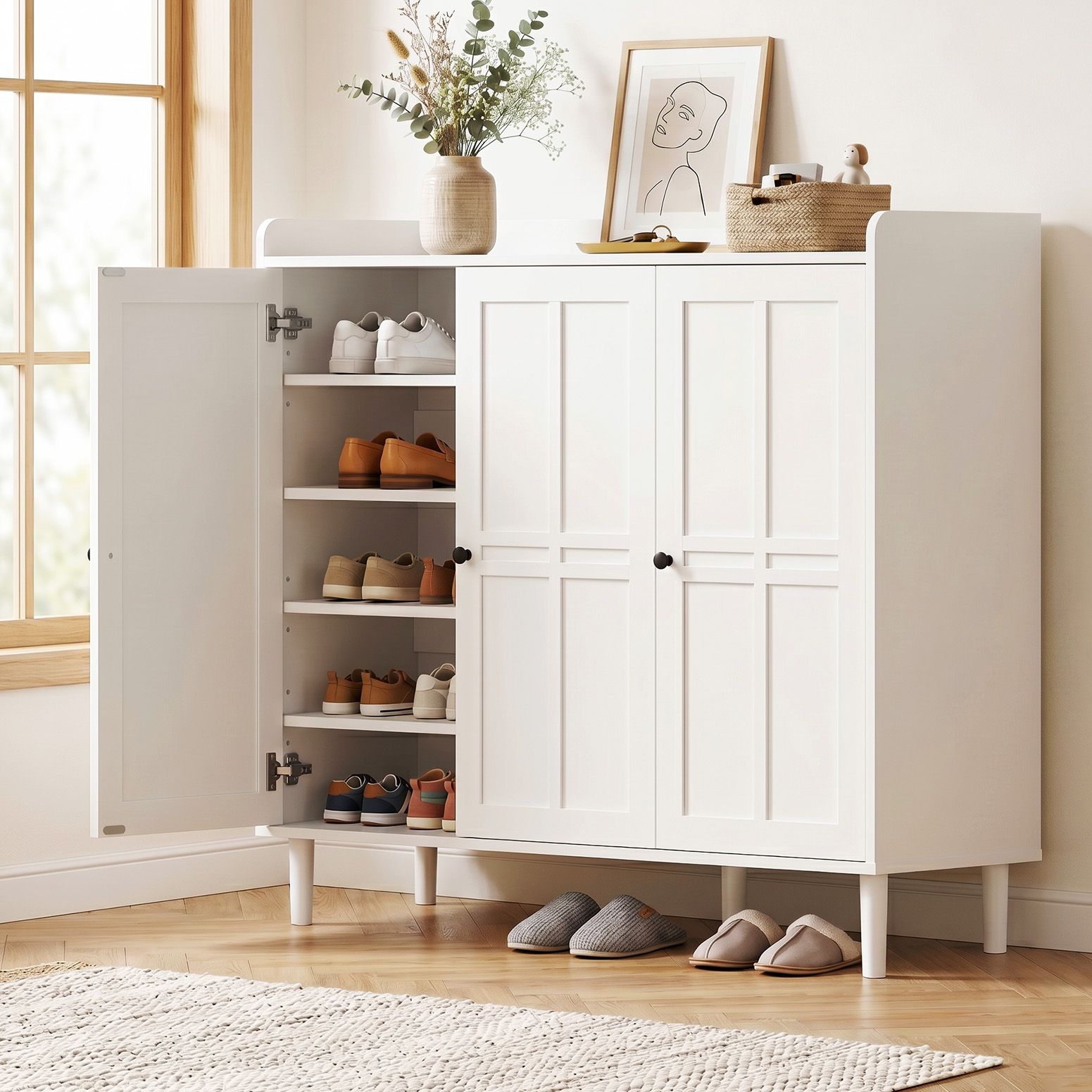 Artiss Shoe Rack Cabinet Storage Cupboard Adjustable Shelf White