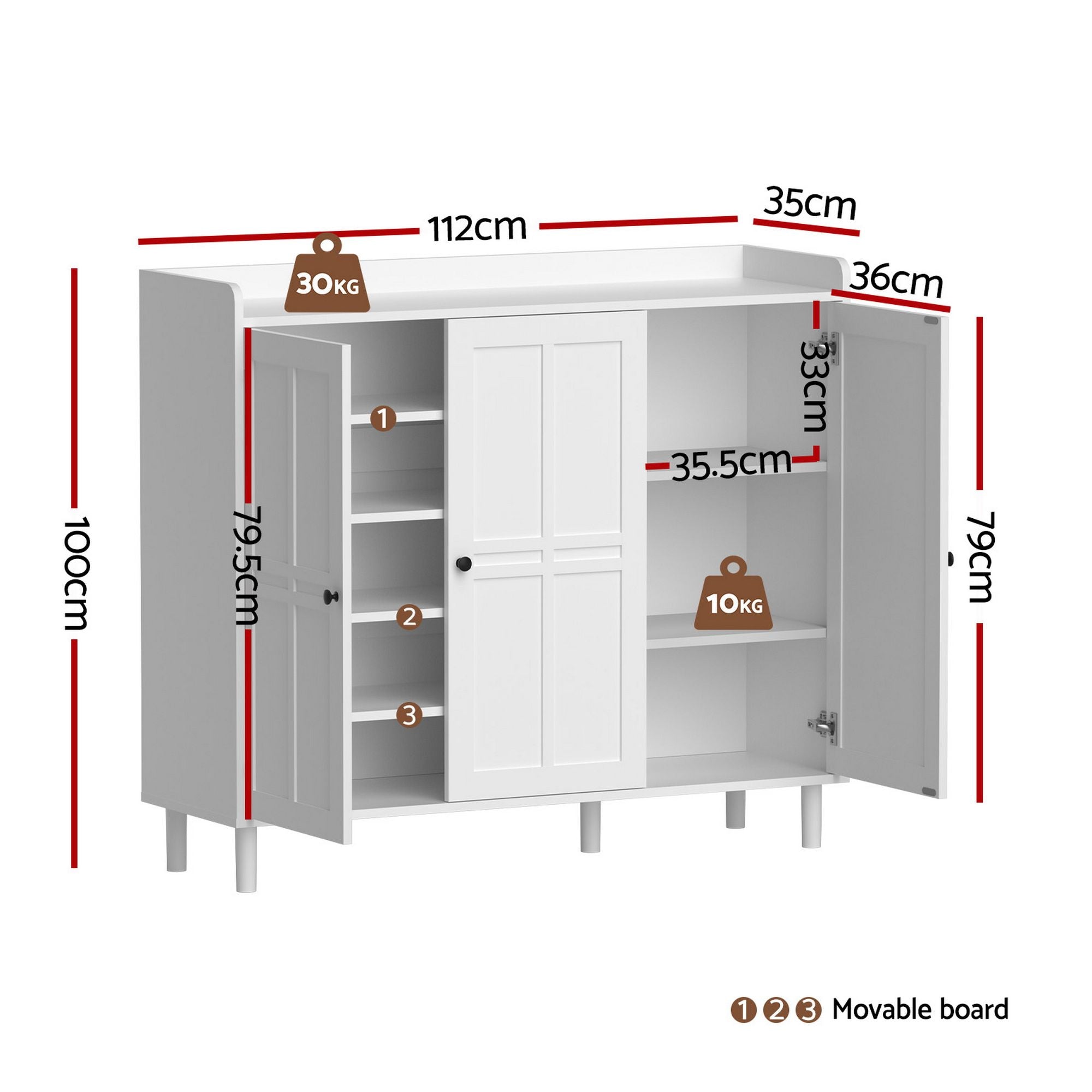 Artiss Shoe Rack Cabinet Storage Cupboard Adjustable Shelf White