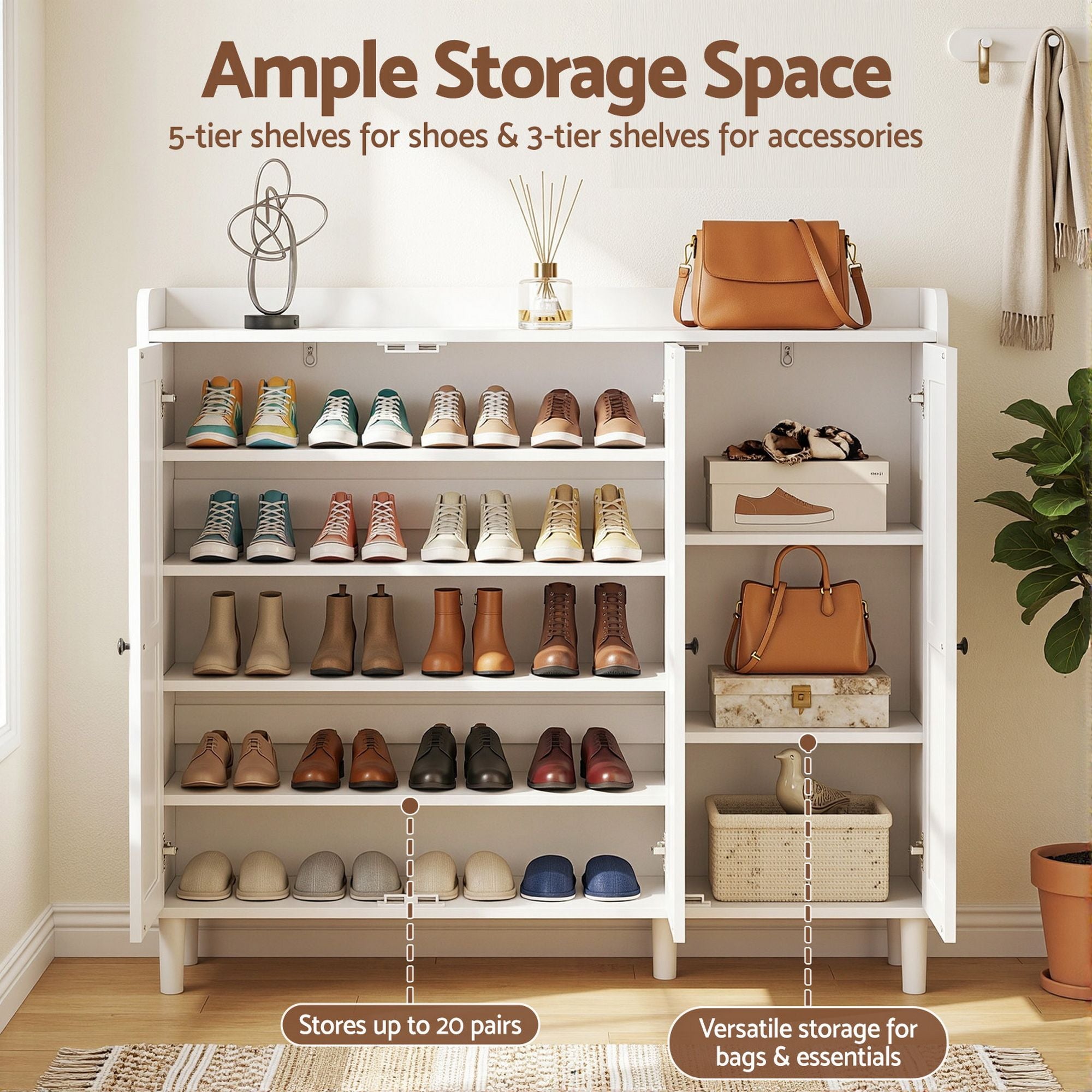 Artiss Shoe Rack Cabinet Storage Cupboard Adjustable Shelf White