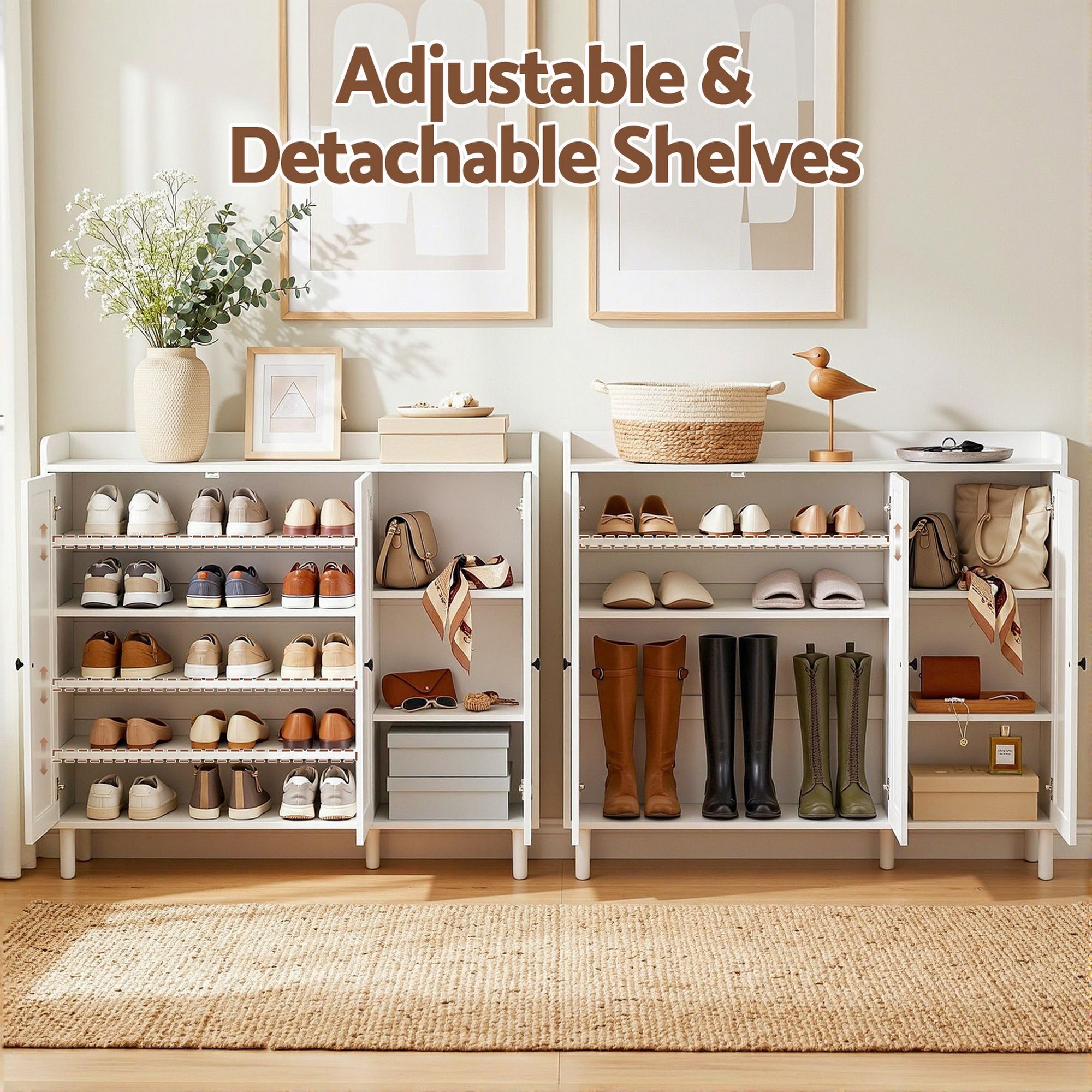 Artiss Shoe Rack Cabinet Storage Cupboard Adjustable Shelf White
