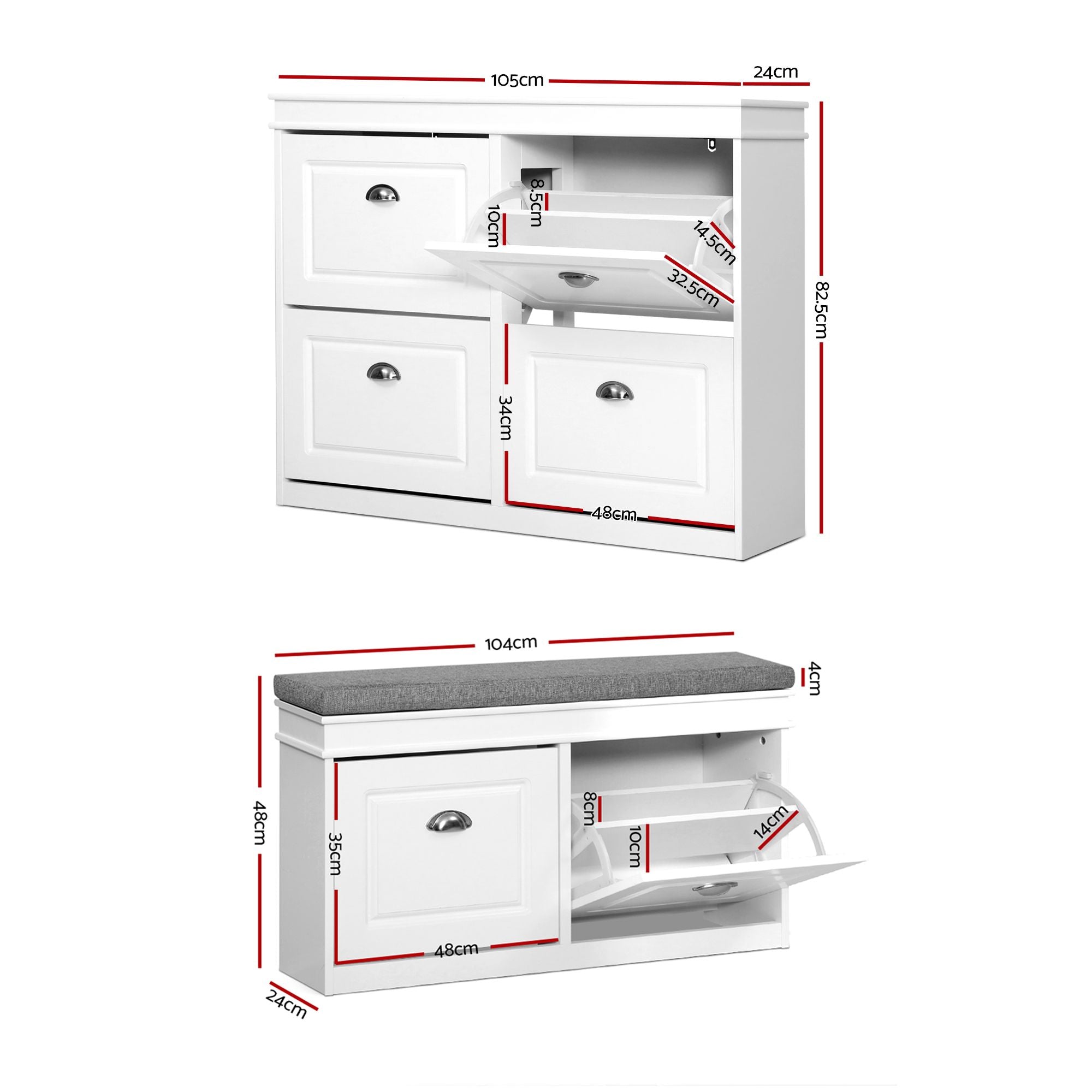 Artiss Shoe Cabinet Bench Set Flip Drawer Hallway Living Room White