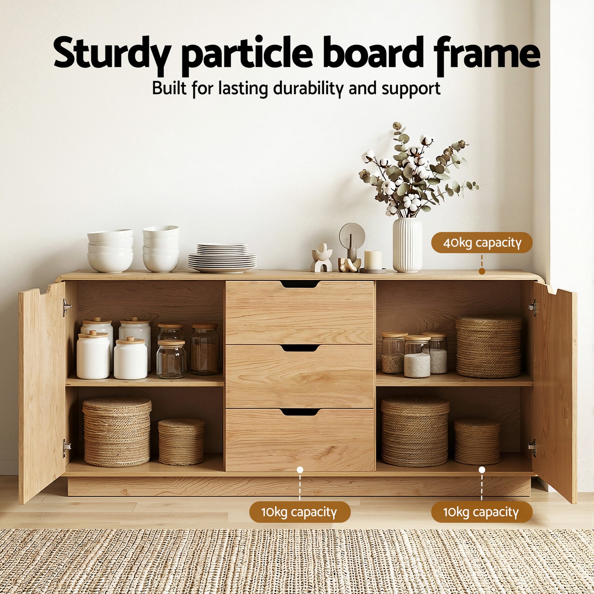Artiss Buffet Sideboard Cabinet Storage Kitchen Cupboard Drawers Round Edge Oak