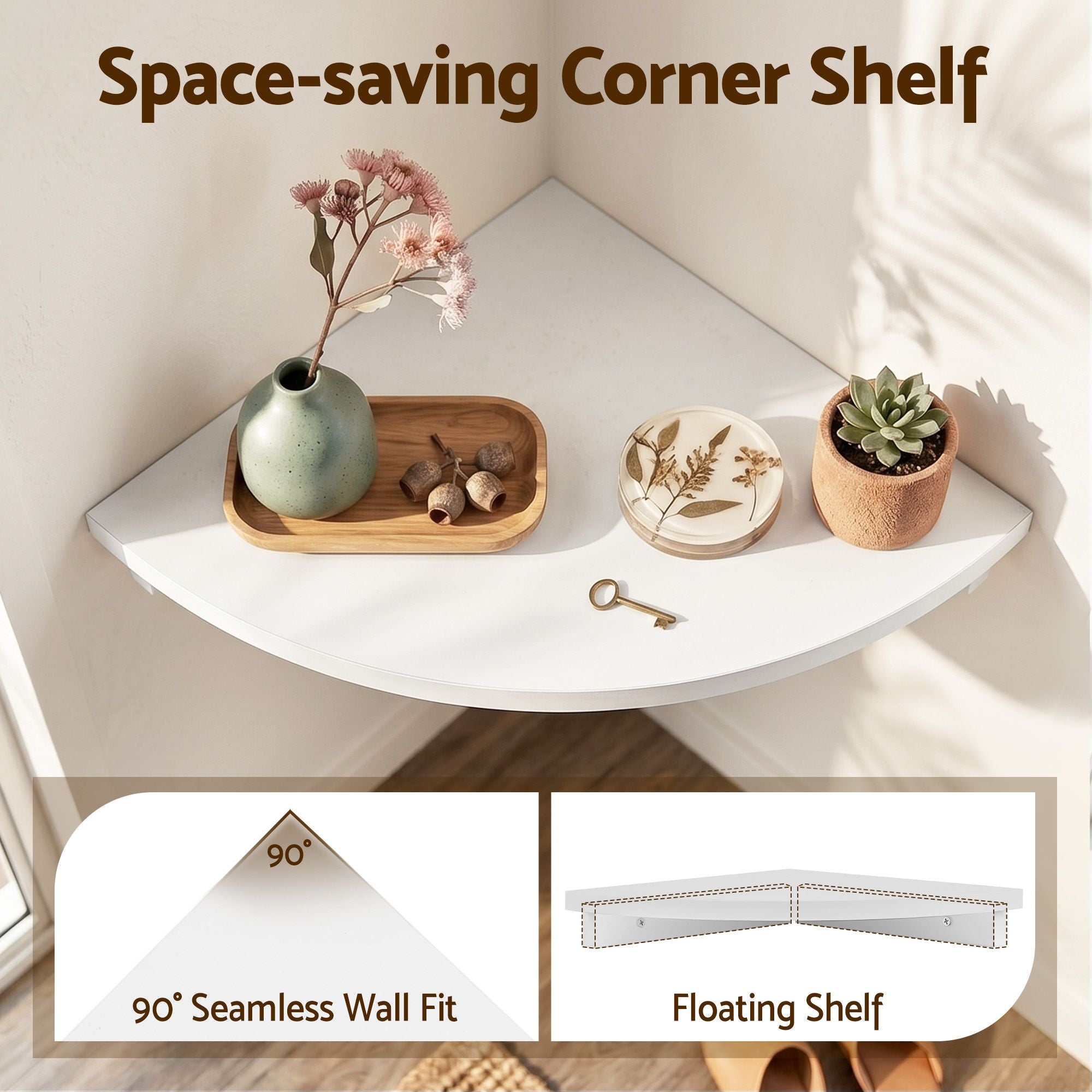 Artiss 4pc Corner Floating Wall Shelf Wall Mounted Display Rack Round Edge White