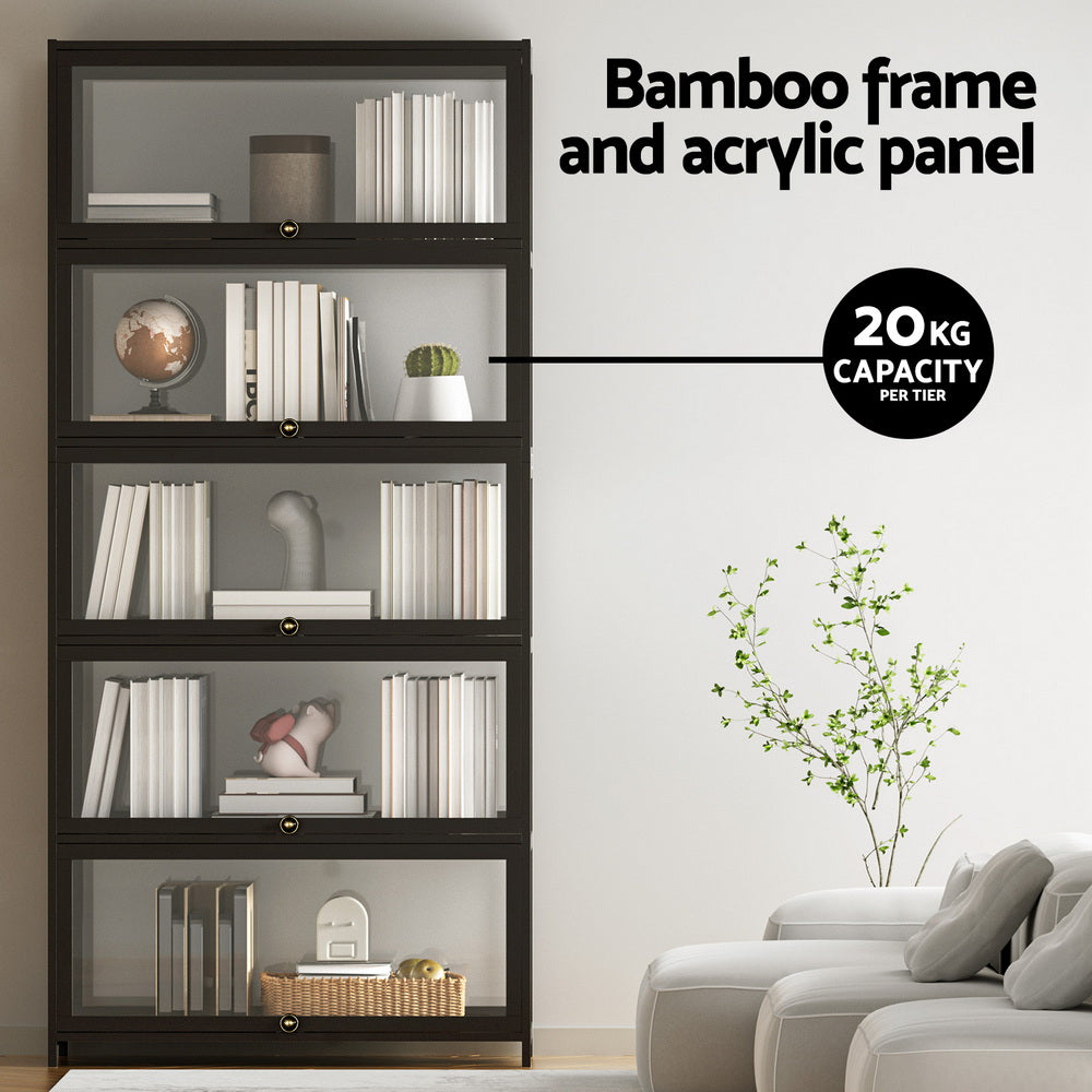 Artiss 5-Tier Display Cabinet Storage Bookshelf Clear Shelf Black