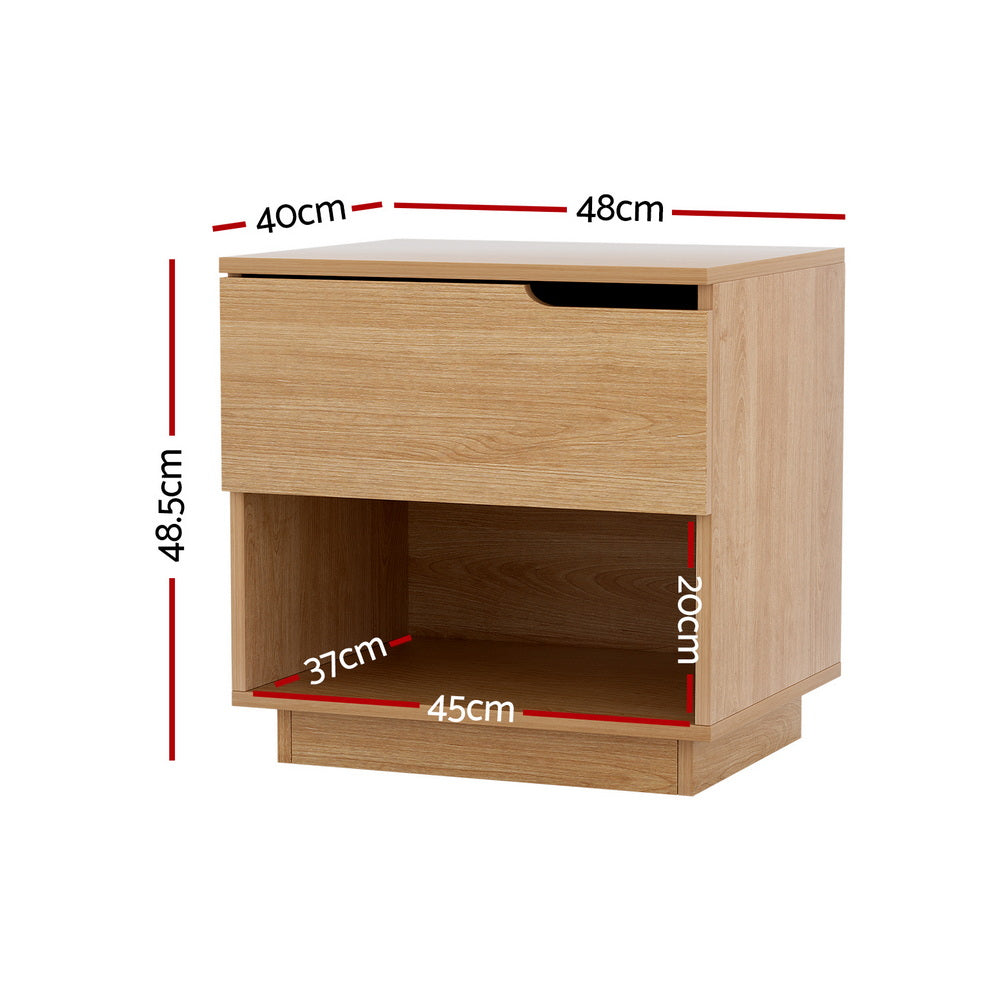 Artiss Bedside Table 1 Drawer 1 Shelf Nightstand Pine