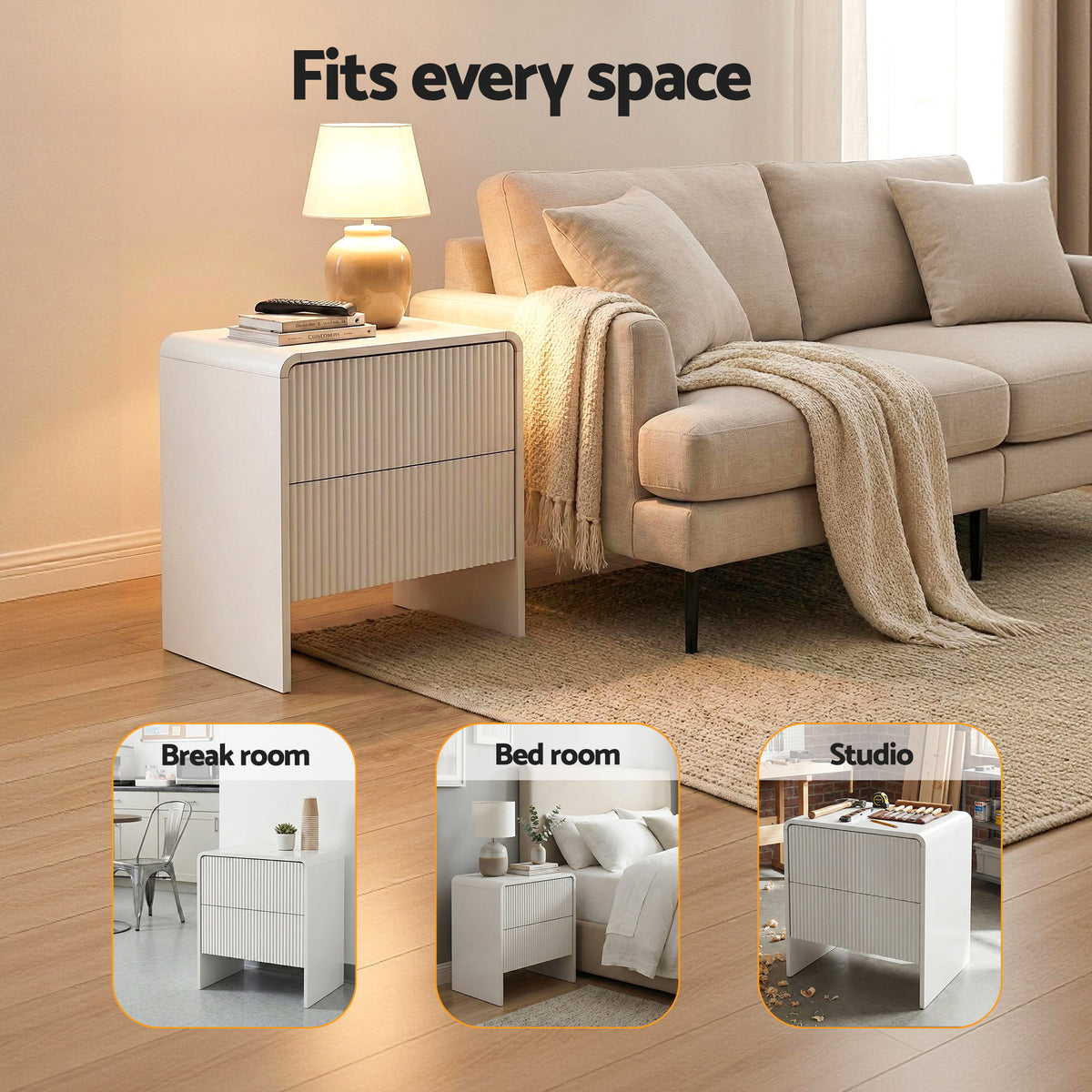 Artiss Bedside Table 2 Drawers - Beige