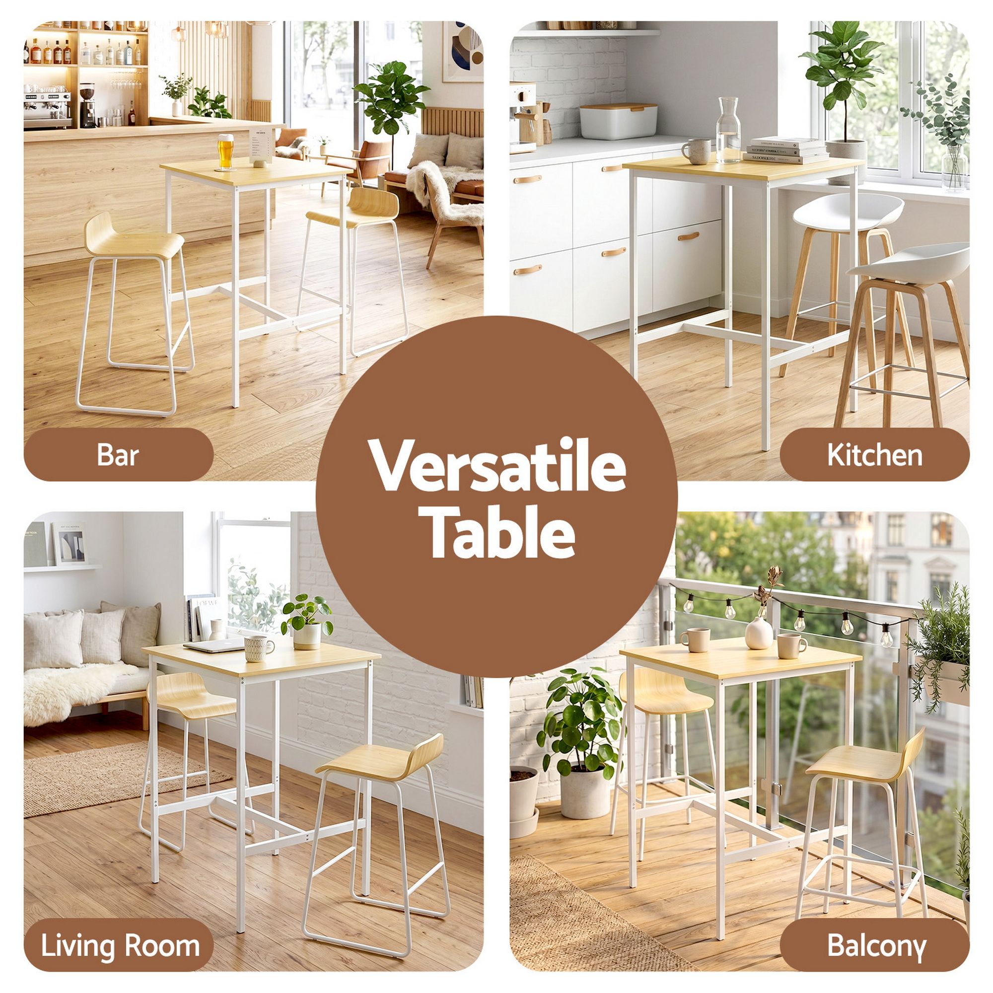Artiss Bar Table Counter Height Kitchen High Dining Desk Pub 60x92cm Modern Pine