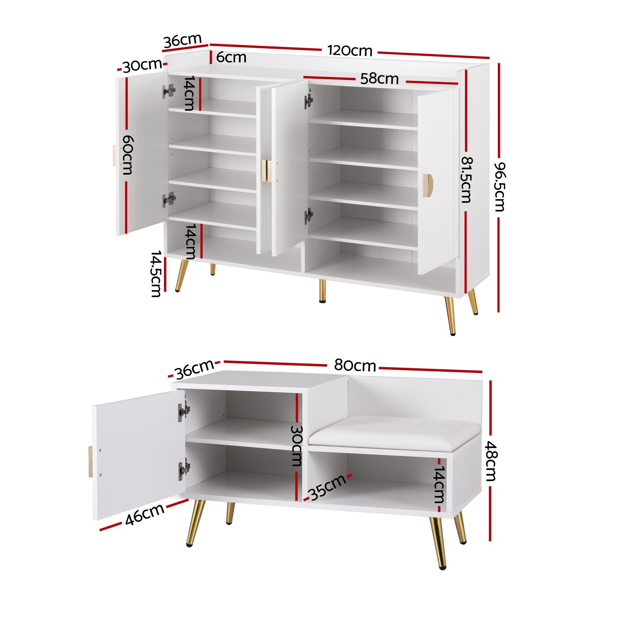 Artiss Shoe Cabinet Bench Set Adjustable Shelf Hallway Living Room White