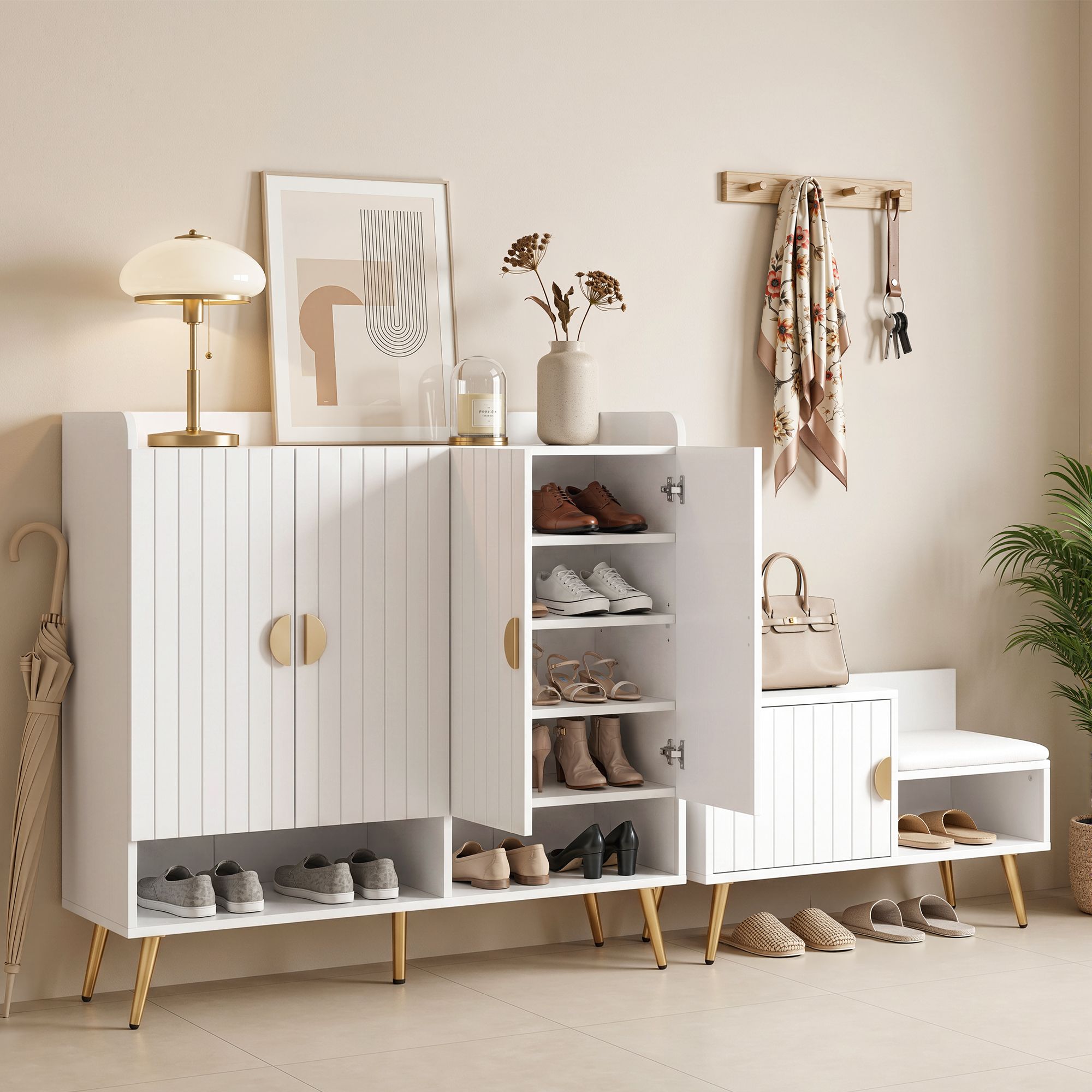 Artiss Shoe Cabinet Bench Set Adjustable Shelf Hallway Living Room White