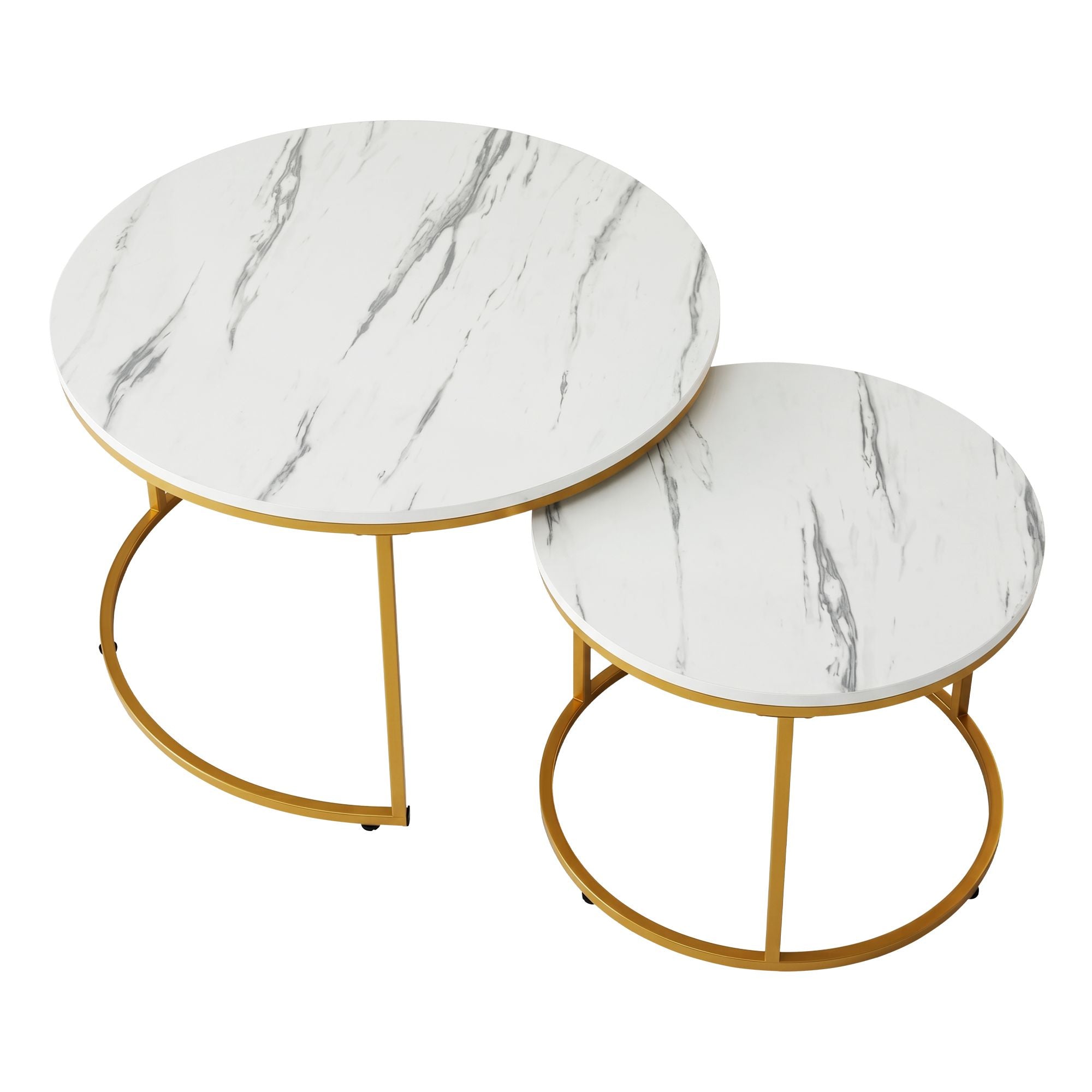 Artiss Nesting Coffee Table Set of 2 Round Marble Effect 70/50cm White & Gold
