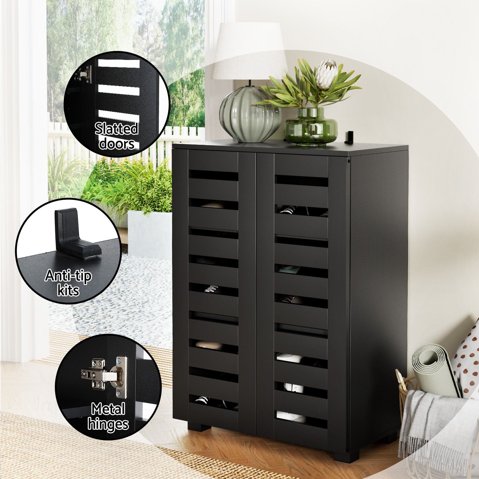 Artiss Shoe Rack Storage Cabinet 20 Pairs 5-tier Black Alster