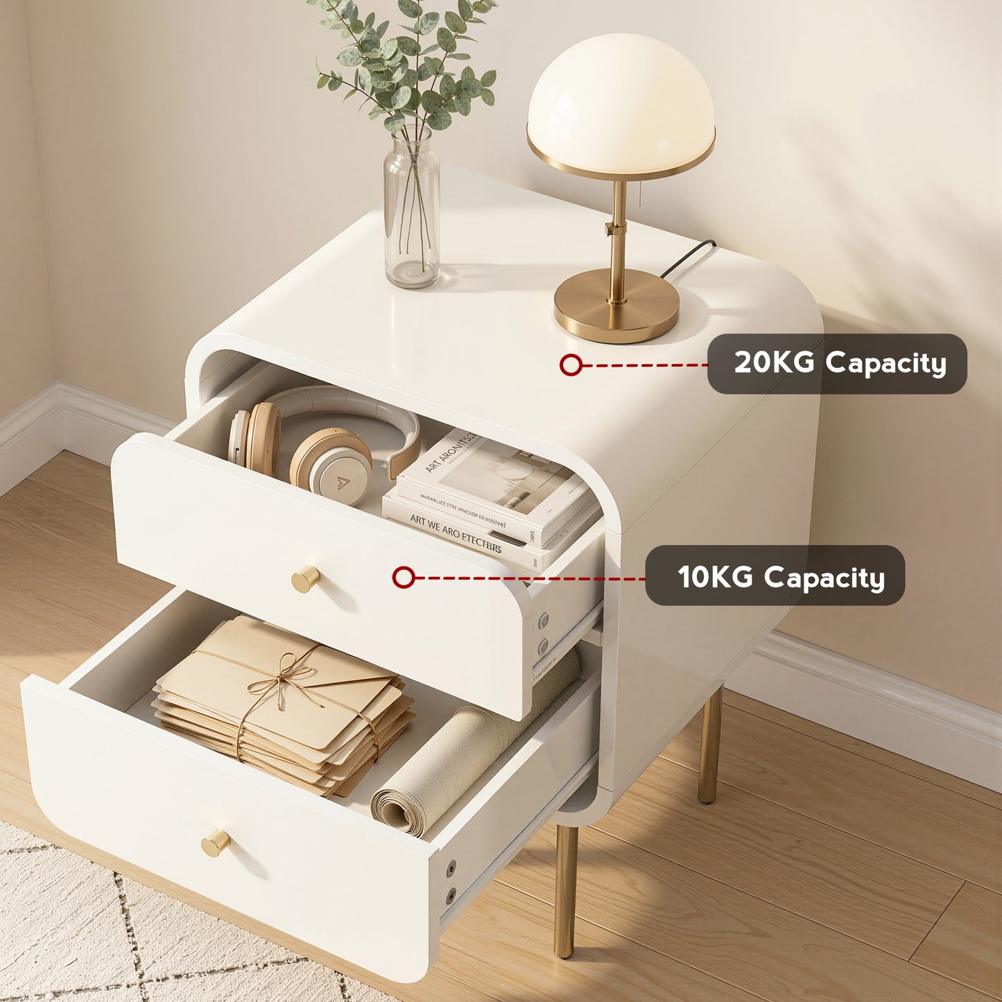 Artiss Bedside Table 2 Drawers Side End Table Nightstand White