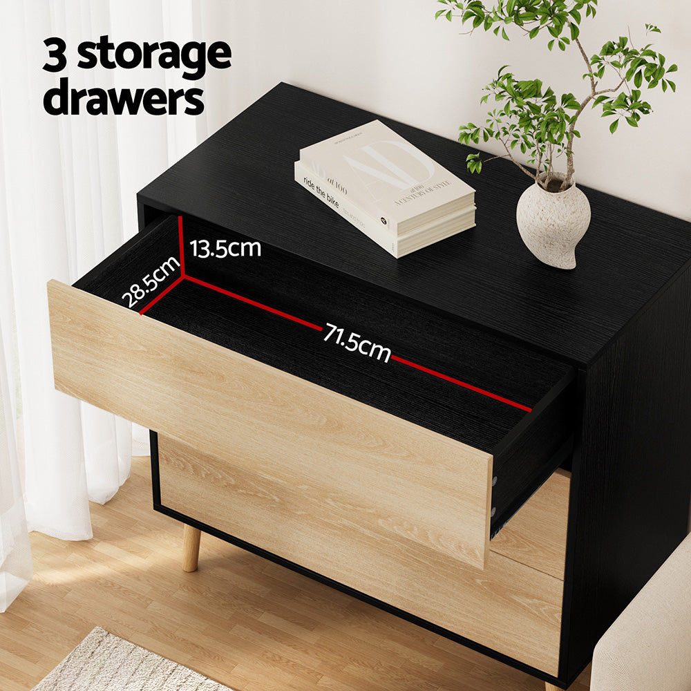 Artiss 3 Chest of Drawers Dresser Table Black&Pine