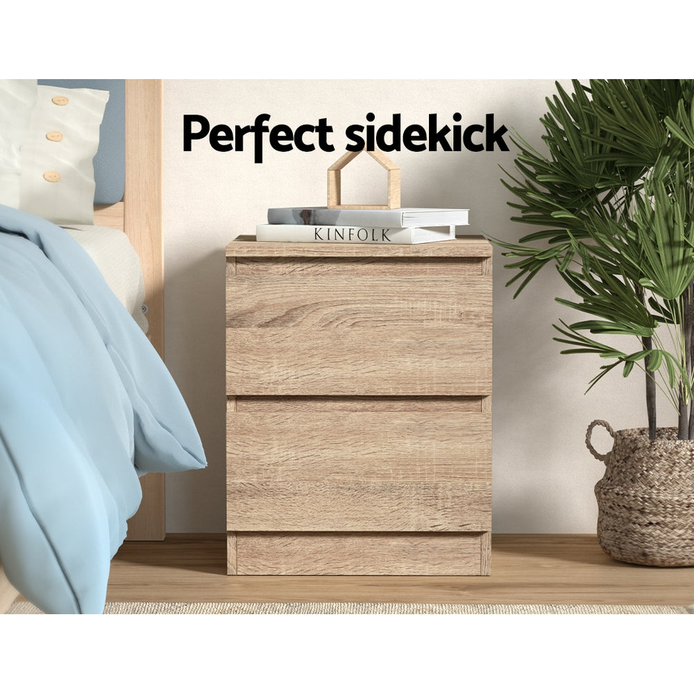Artiss 2x Bedside Table 2 Drawers - PEPE Oak