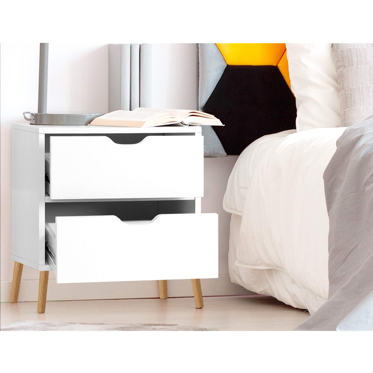 Artiss 2X Bedside Table 2 Drawers - BODEN White
