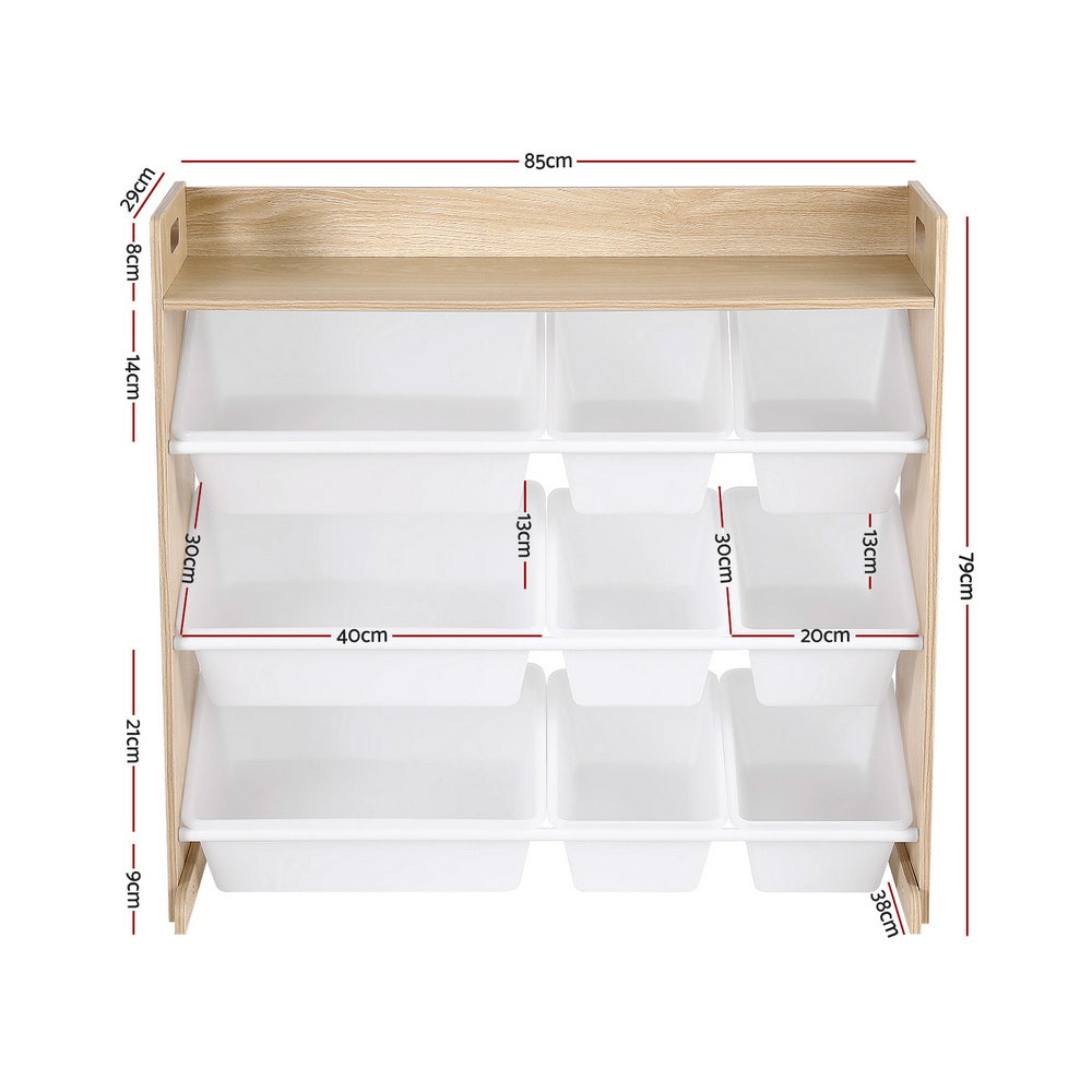Keezi Kids Toy Box 9 Bins Bookshelf Organiser Display Shelf Storage Rack Wooden