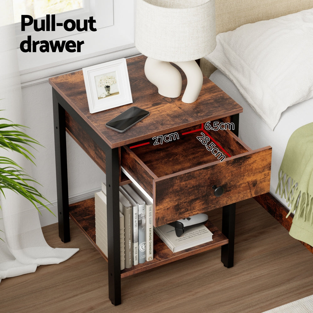Artiss Bedside Table Nightstand 1 Drawer Shelves Walnut