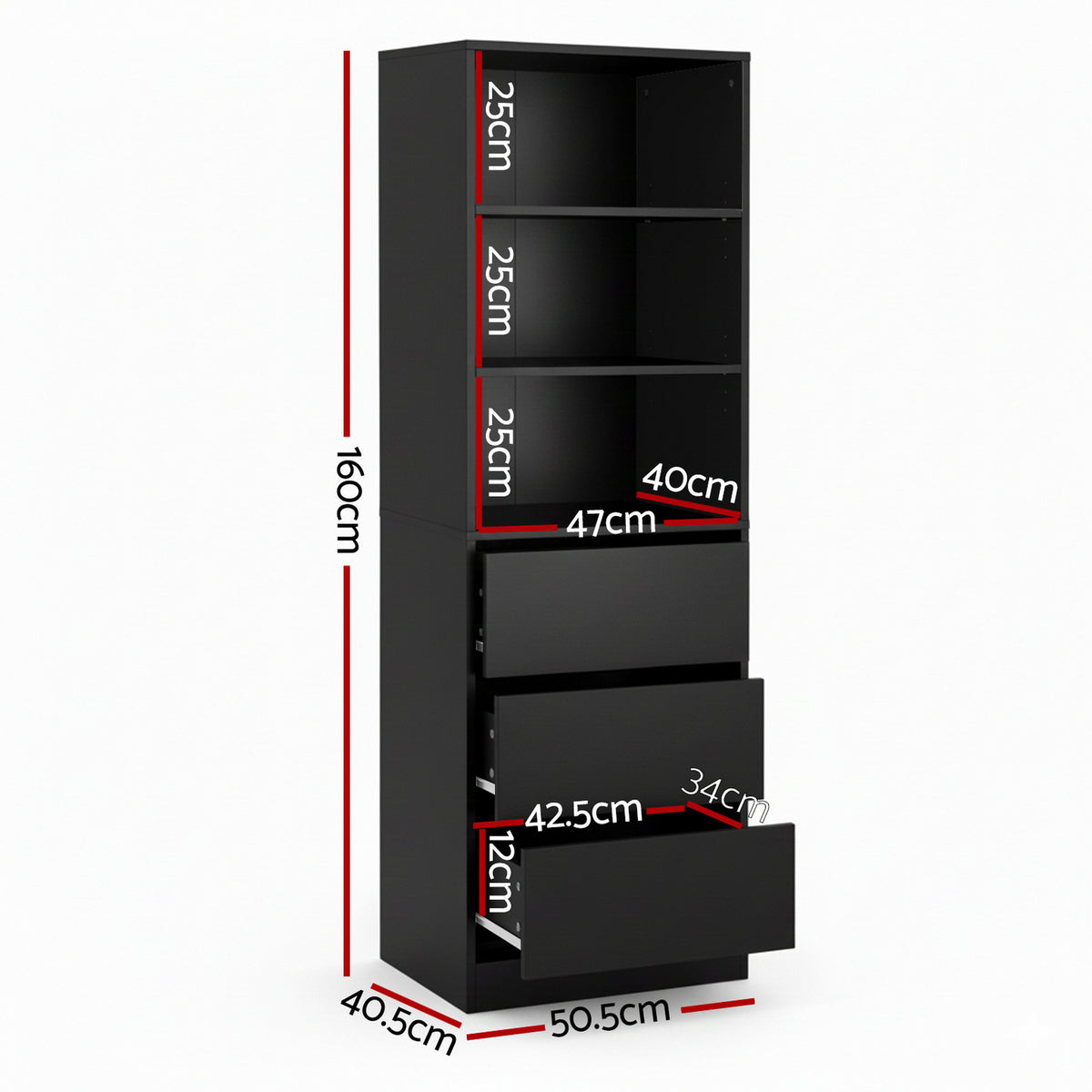 Artiss 3 Chest of Drawers Tallboy Cabinet Black