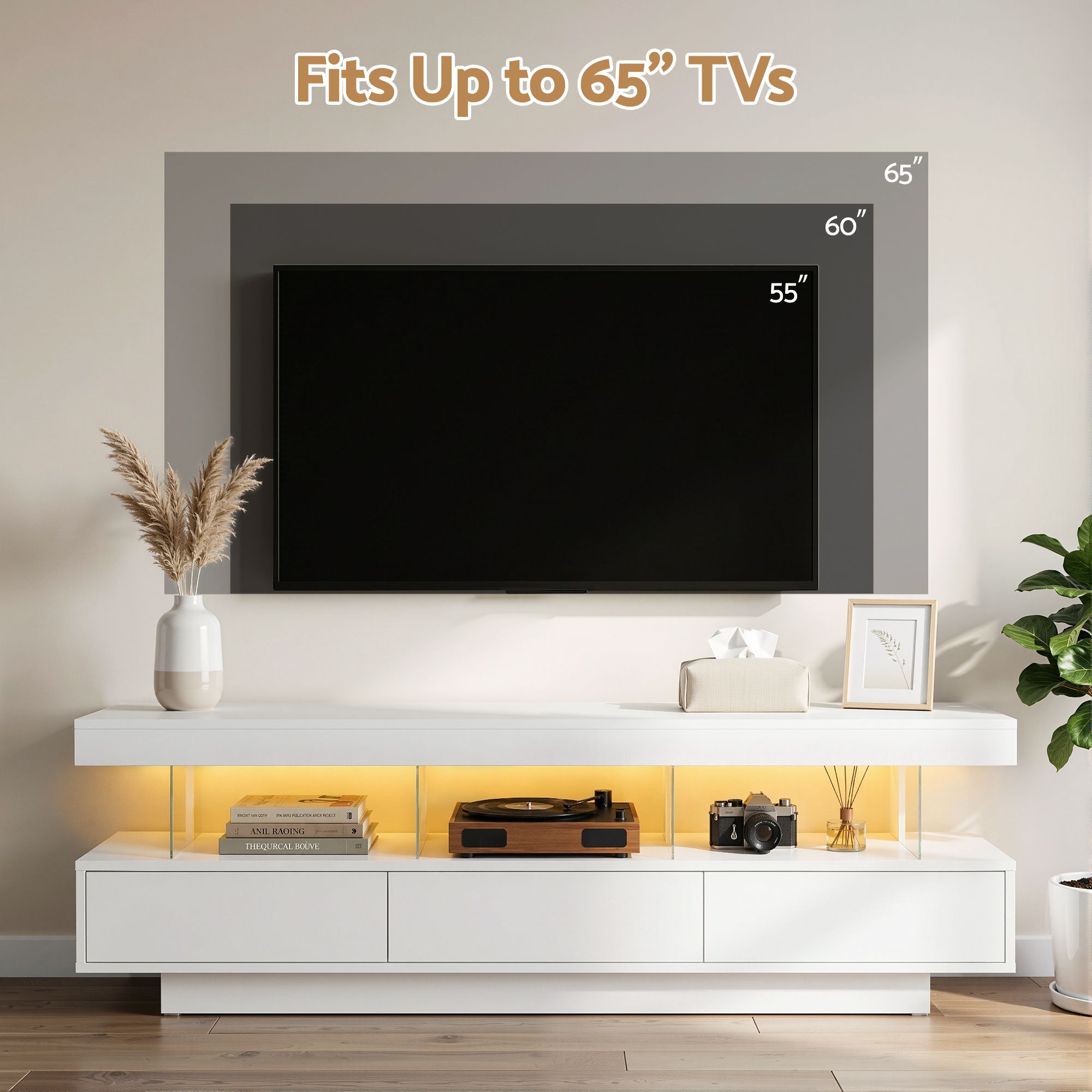 Artiss TV Unit LED 160CM Storage Drawer White