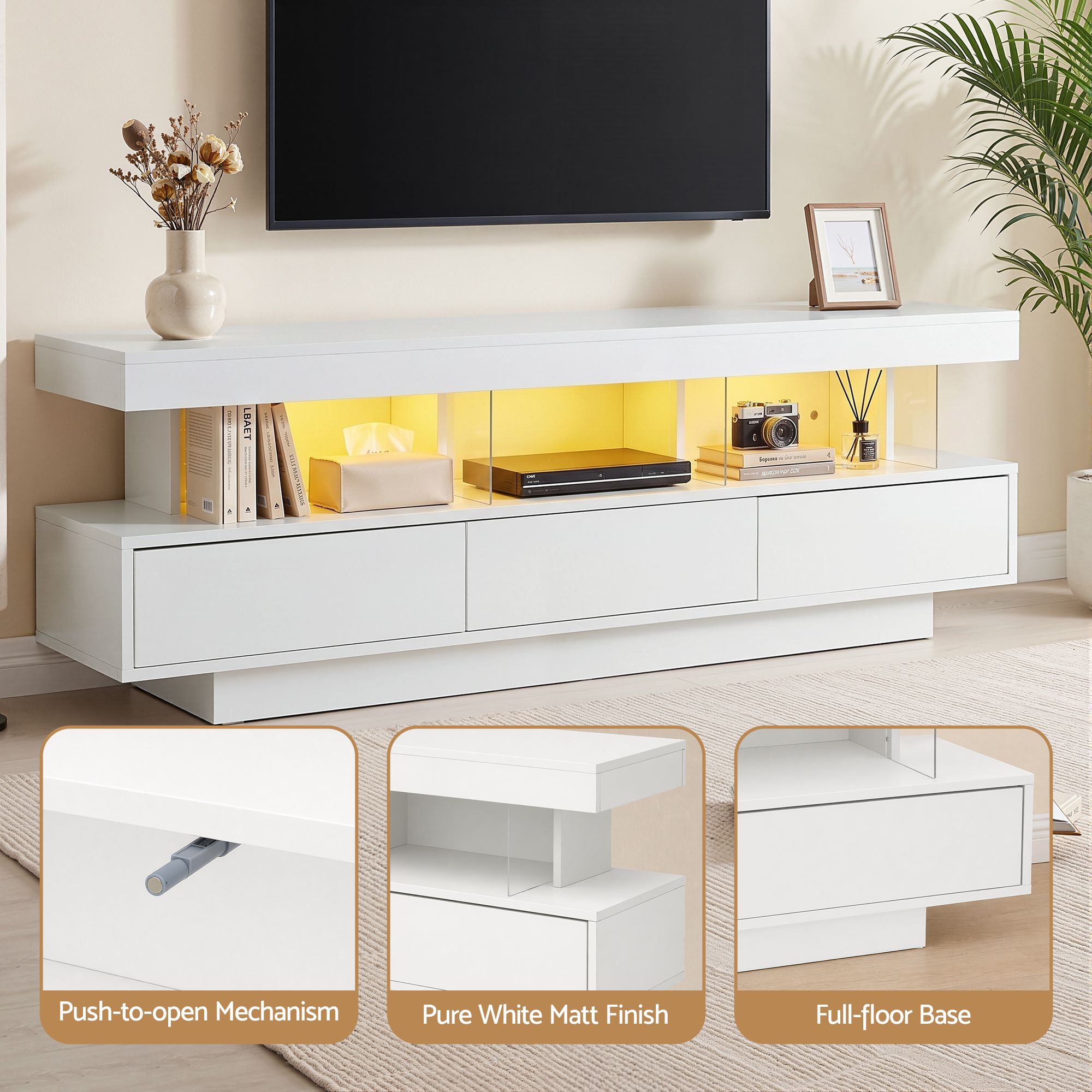 Artiss TV Unit LED 160CM Storage Drawer White