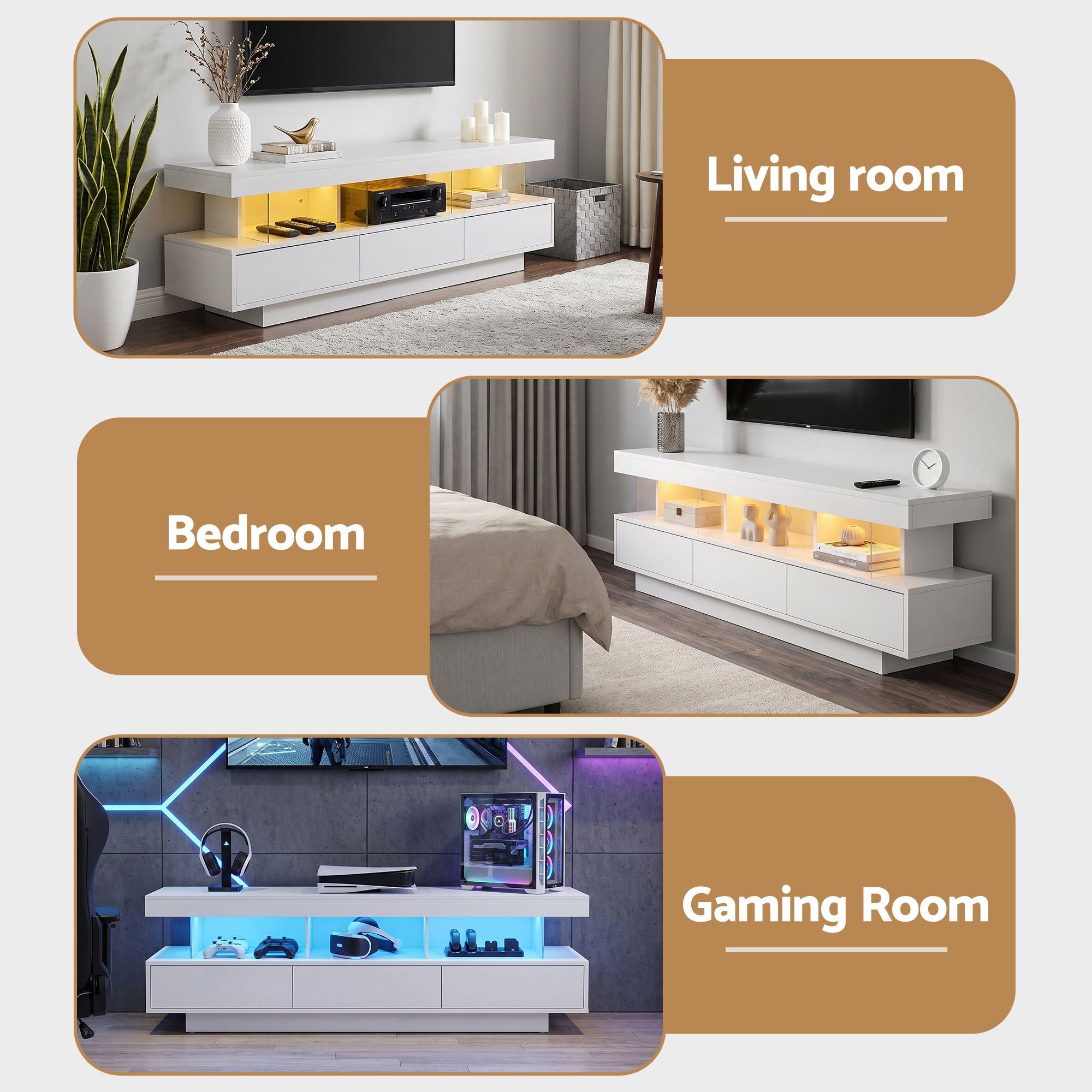 Artiss TV Unit LED 160CM Storage Drawer White