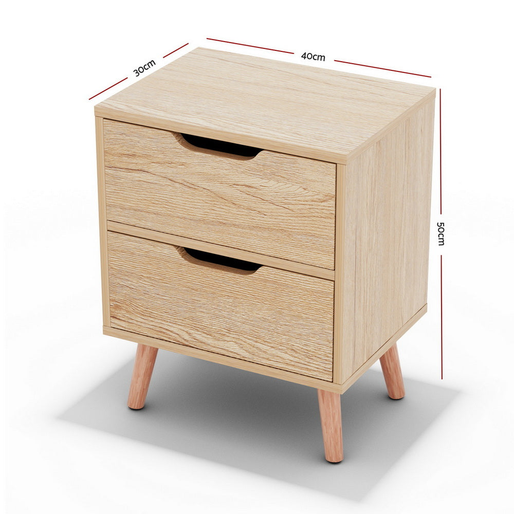 Artiss Bedside Table 2 Drawers Nightstand - BODEN Pine