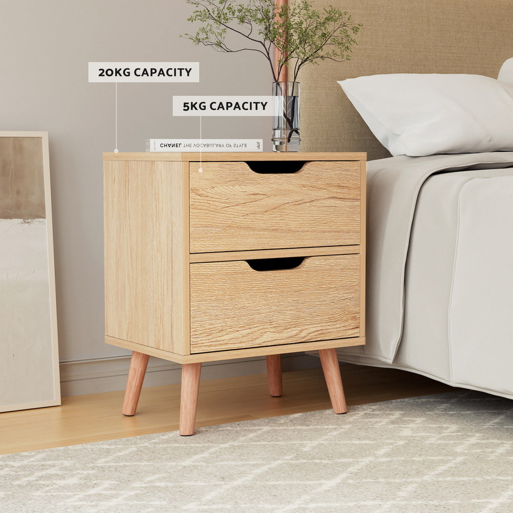 Artiss Bedside Table 2 Drawers Nightstand - BODEN Pine