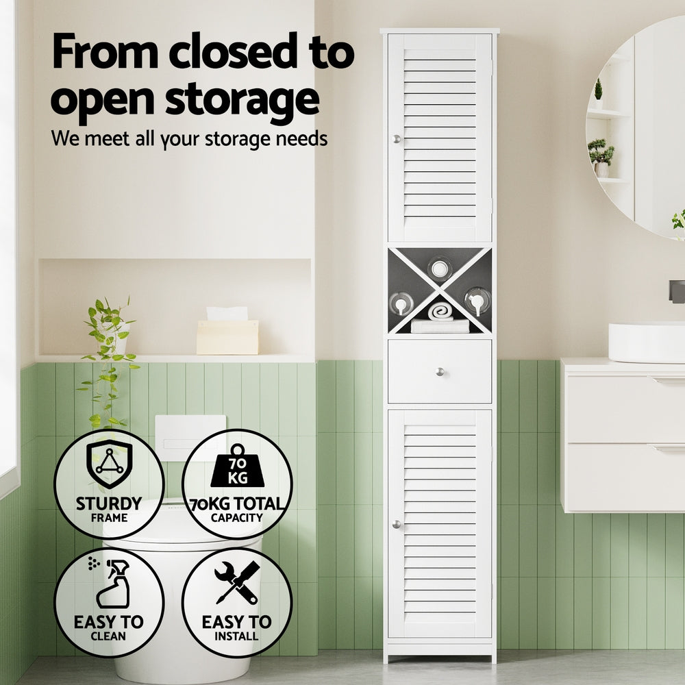 Artiss Bathroom Storage Cabinet 170cm Tall Slim Organiser Toilet Corner Adjustable Shelf Louver Door White