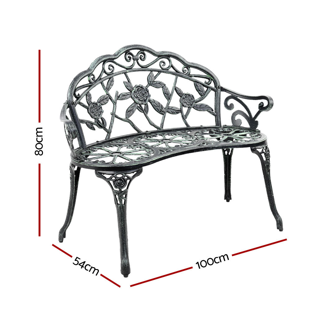 Gardeon Outdoor Garden Bench Seat 100cm Cast Aluminium Patio Chair Vintage Green