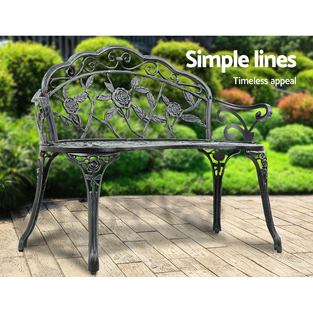 Gardeon Outdoor Garden Bench Seat 100cm Cast Aluminium Patio Chair Vintage Green