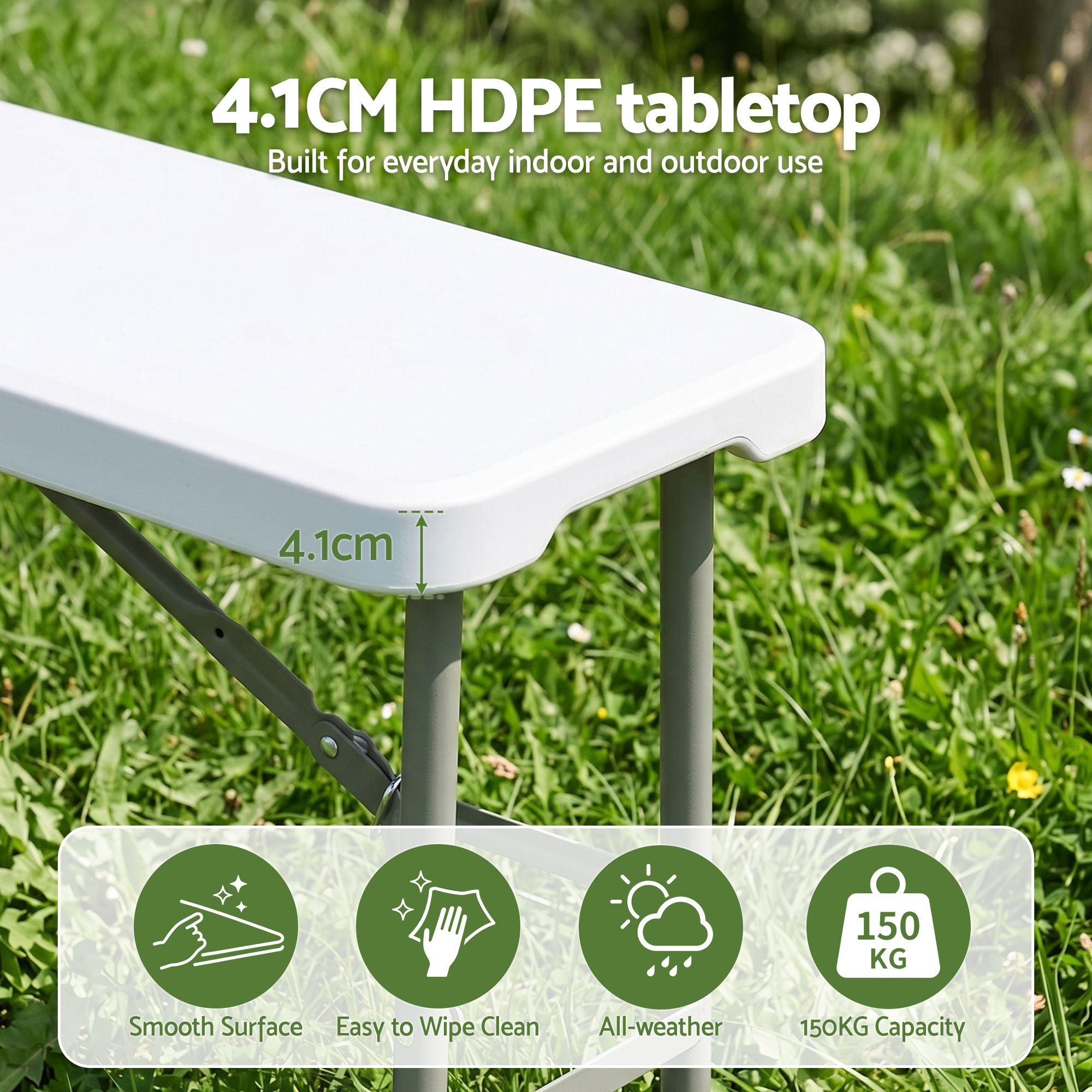 Gardeon 180cm Folding Garden Bench Portable Trestle Seat HDPE Fold In Half White