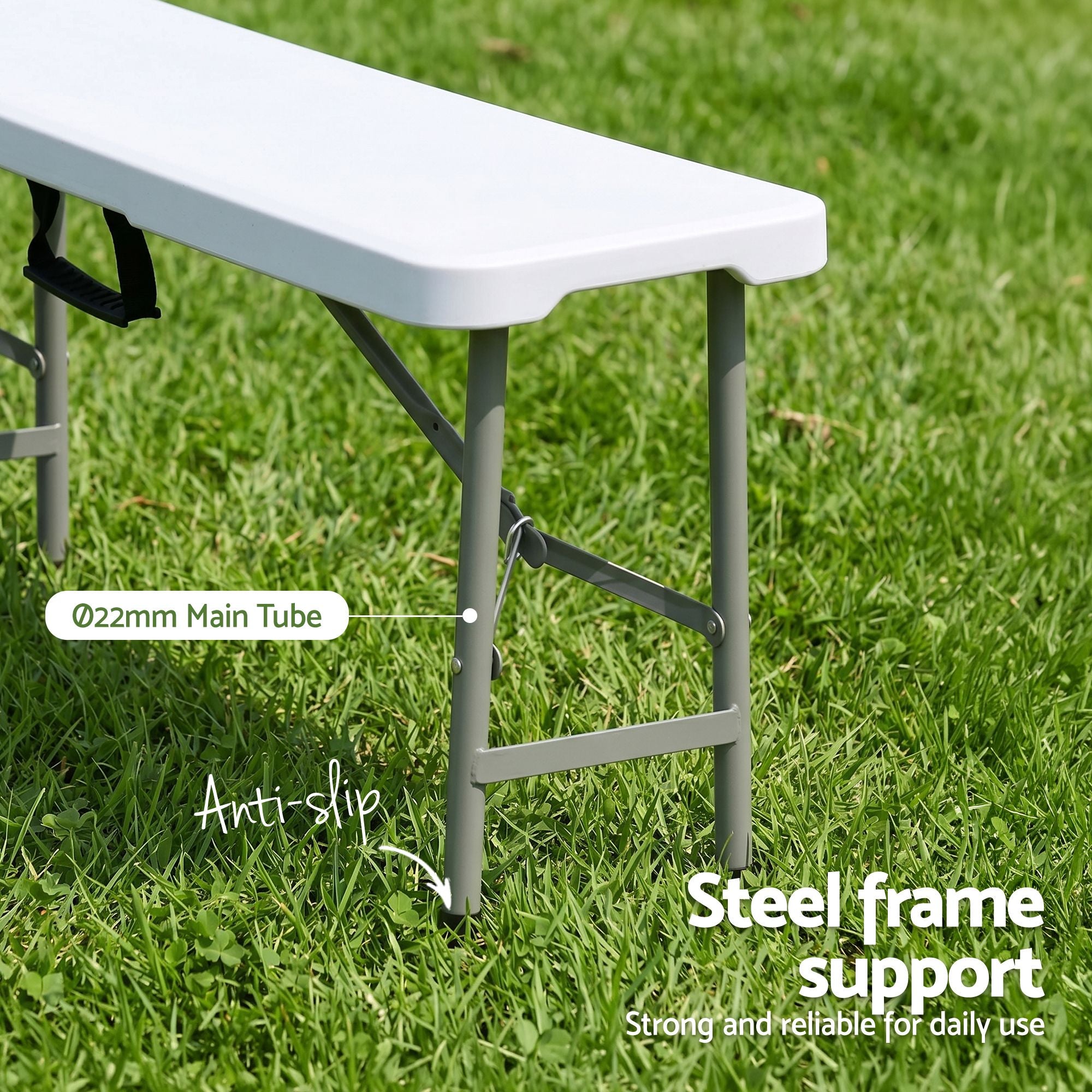 Gardeon 180cm Folding Garden Bench Portable Trestle Seat HDPE Fold In Half White