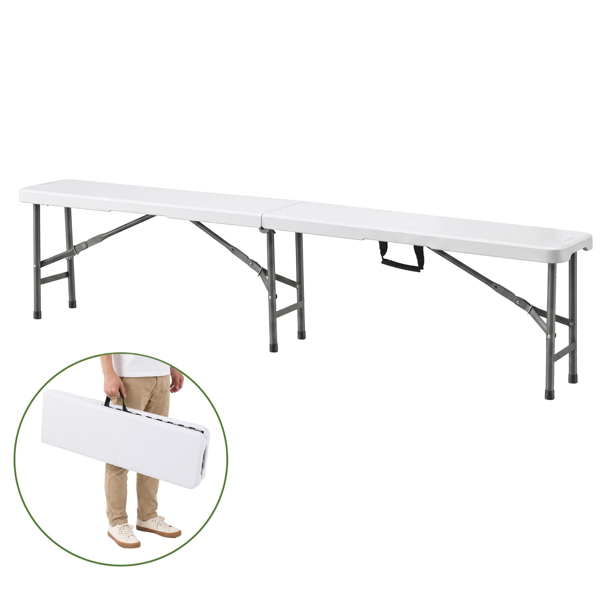 Gardeon 180cm Folding Garden Bench Portable Trestle Seat HDPE Fold In Half White