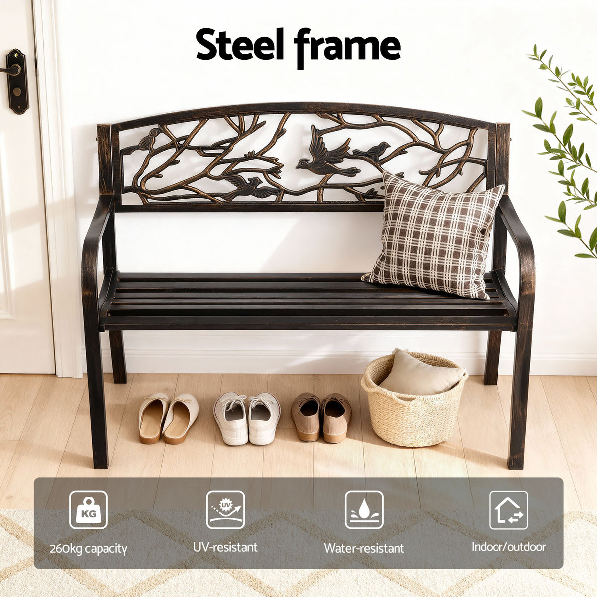 Gardeon Outdoor Bench Seat Garden Steel Outdoor Furniture 3 Seater Park Bronze