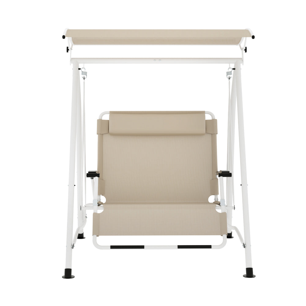 Gardeon Outdoor Swing Chair Garden Lounger Furniture Canopy 2 Seater Beige