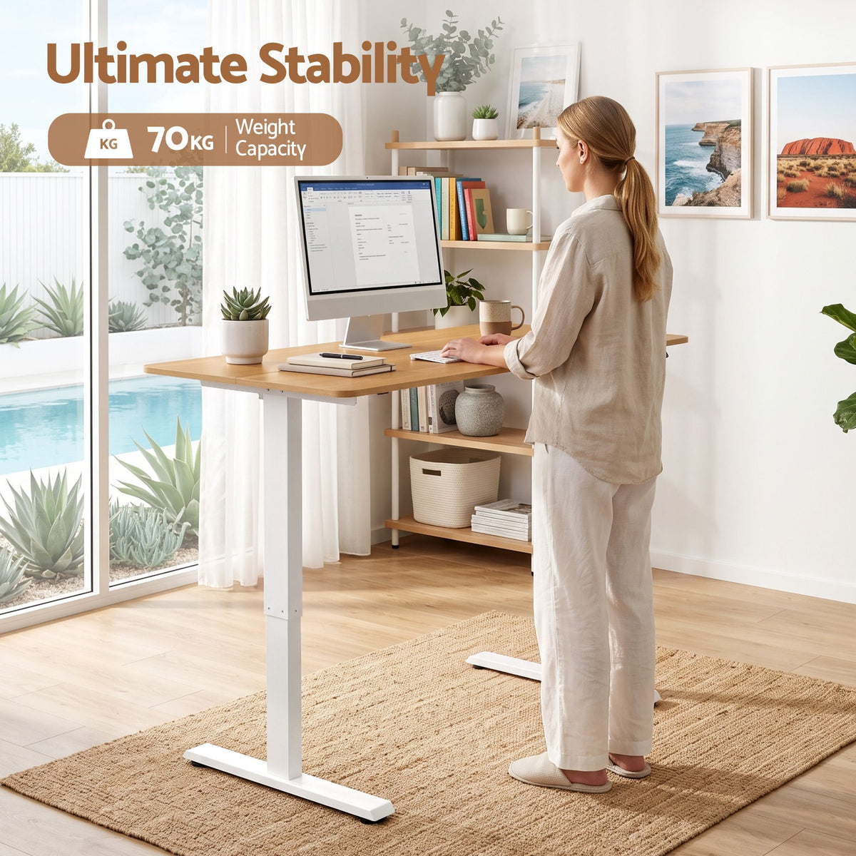 Artiss Electric Standing Desk Height Adjustable Table 120cm Natural White