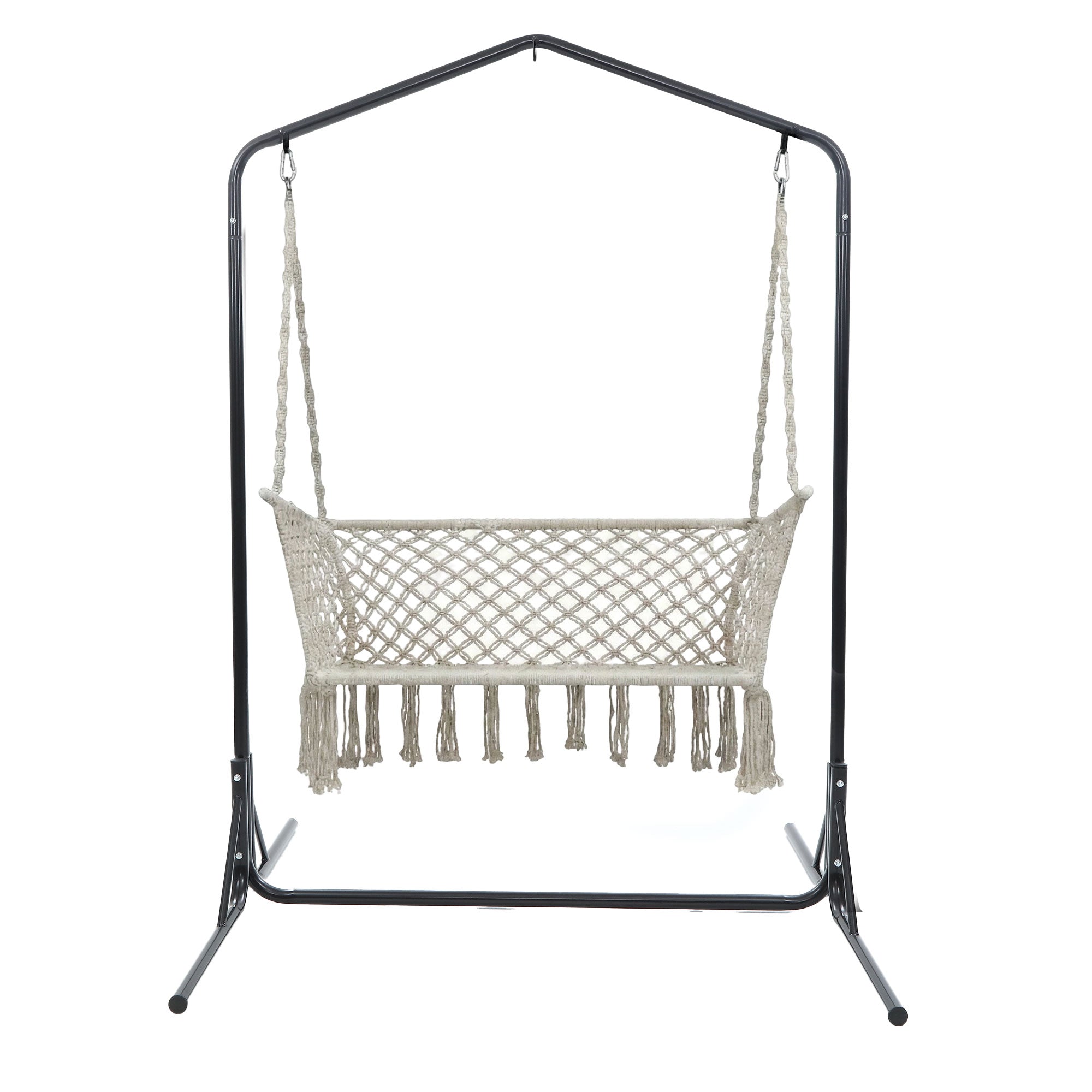 Gardeon Hammock Chair with Stand Macrame Outdoor Garden 2 Seater Cream